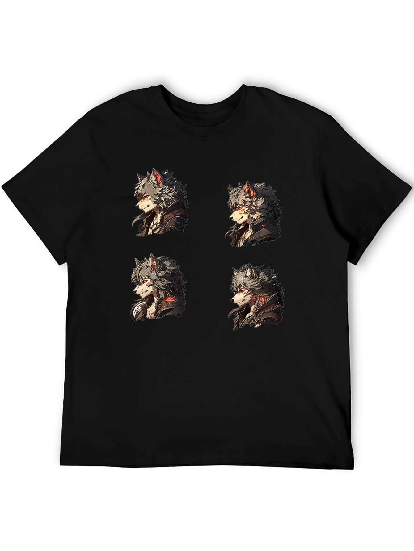 Anime Wolf Portrait Black Graphic Tee