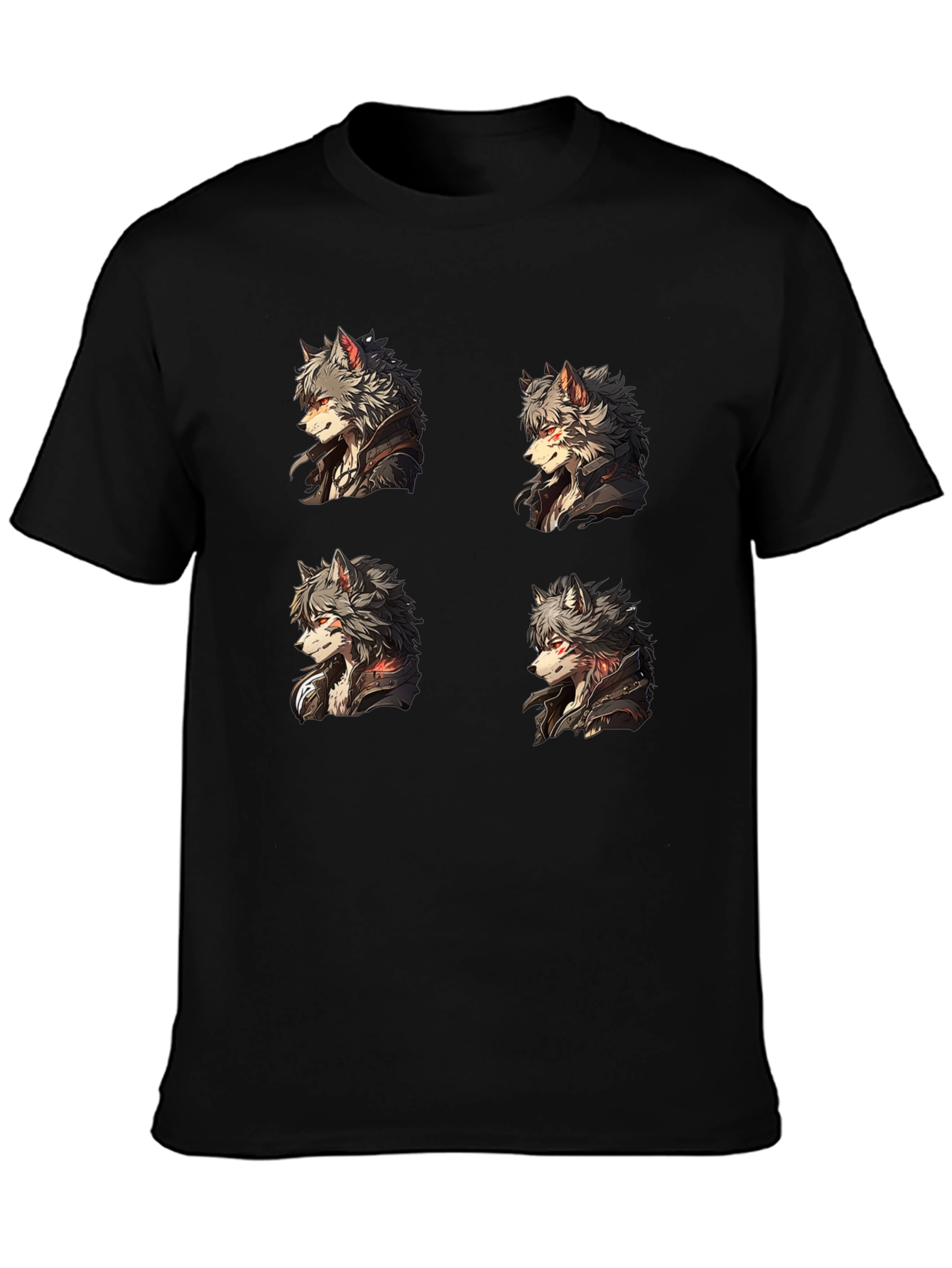 Anime Wolf Portrait Black Graphic Tee