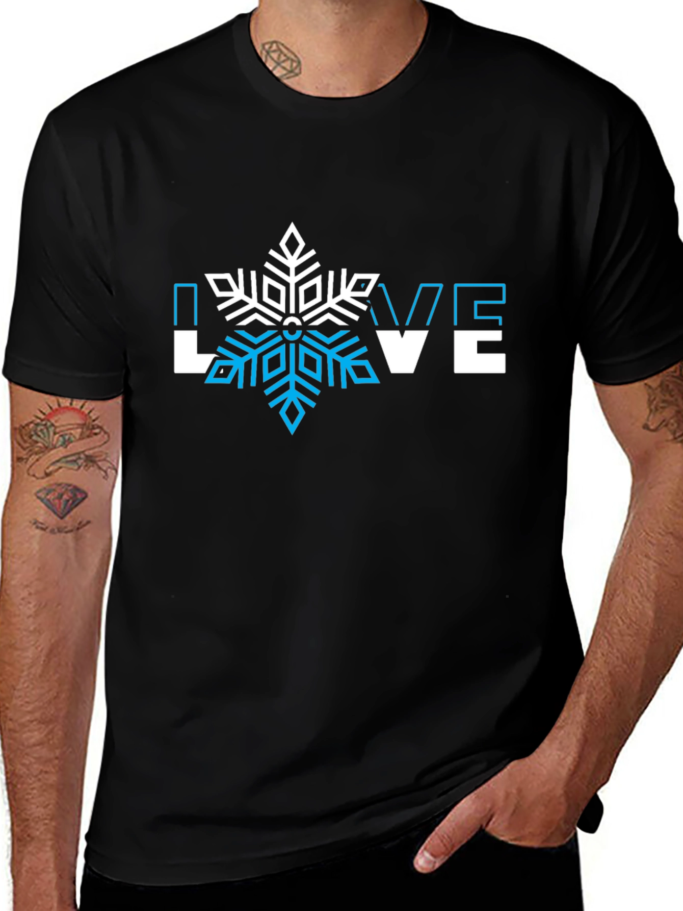 Winter Love Snowflake Graphic Tee - Black