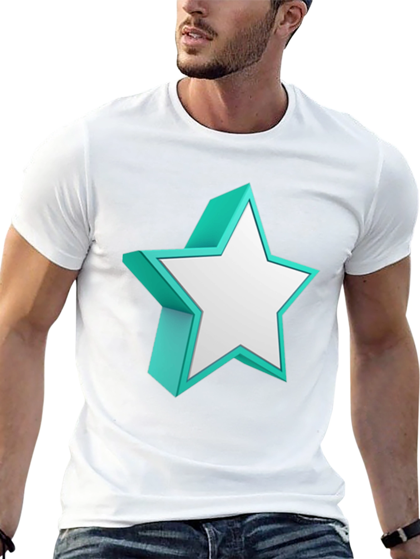 3D Star Graphic Tee - Modern Black T-Shirt