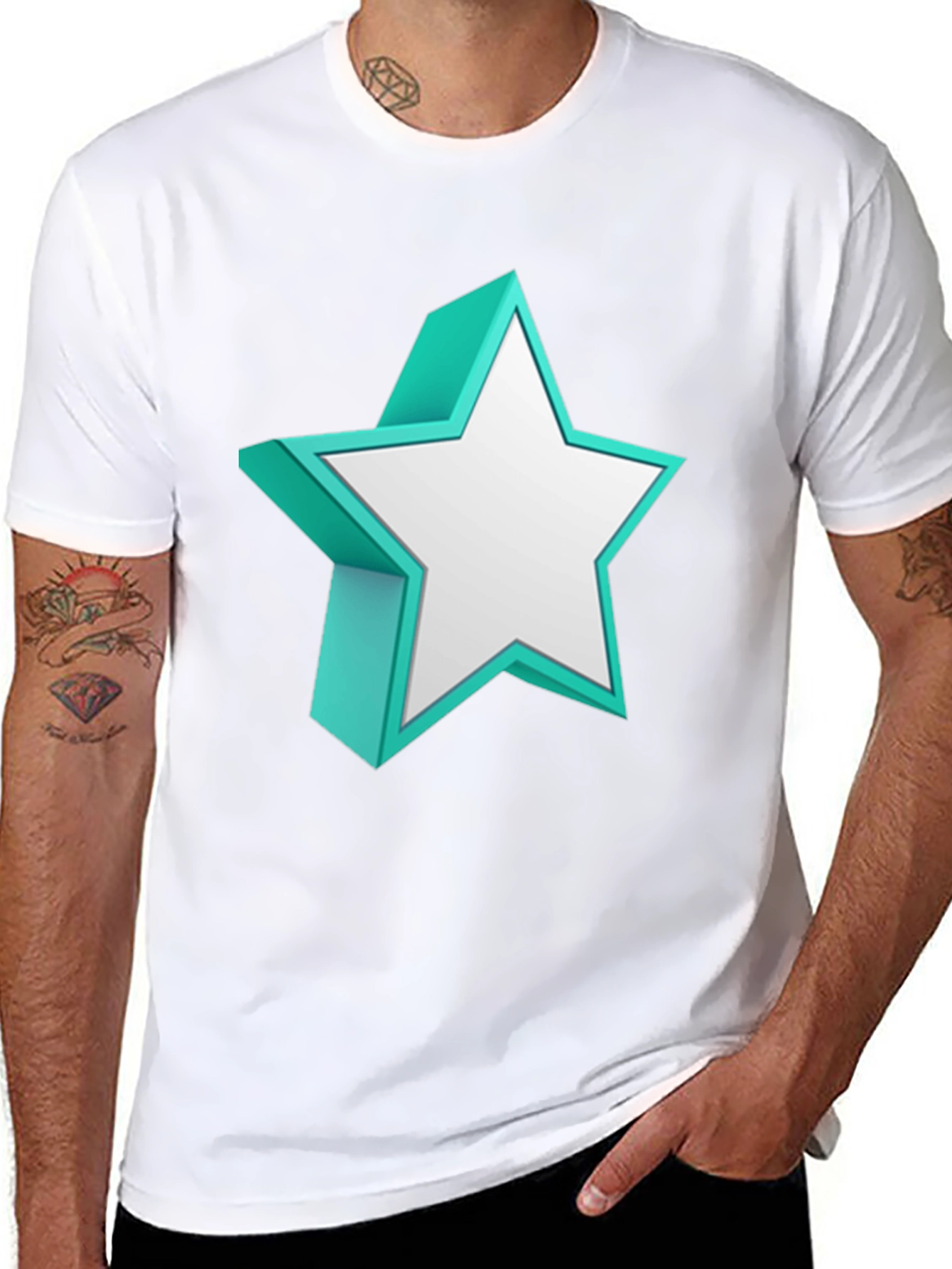 3D Star Graphic Tee - Modern Black T-Shirt