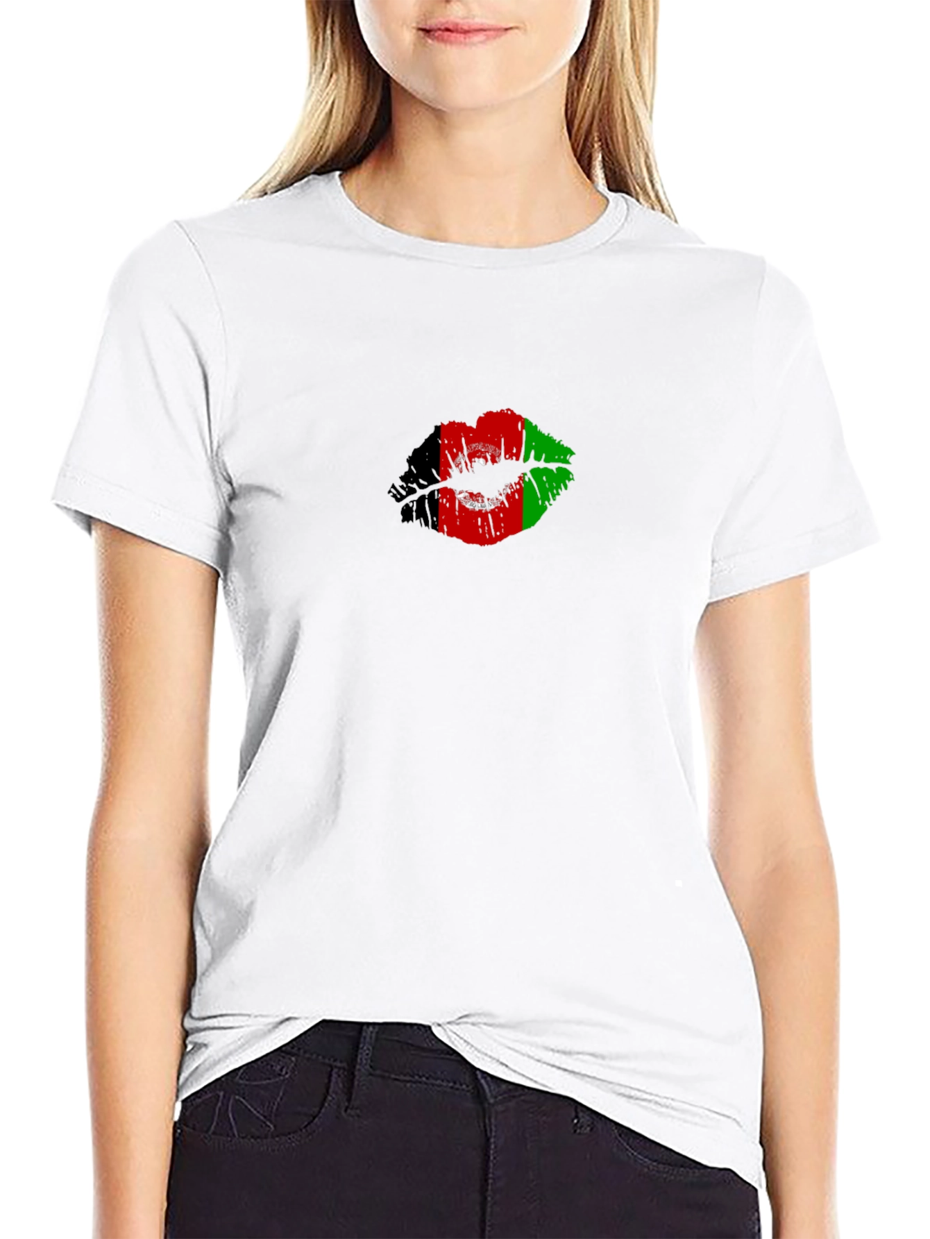 Afghanistan Flag Lips Mens Black T-Shirt