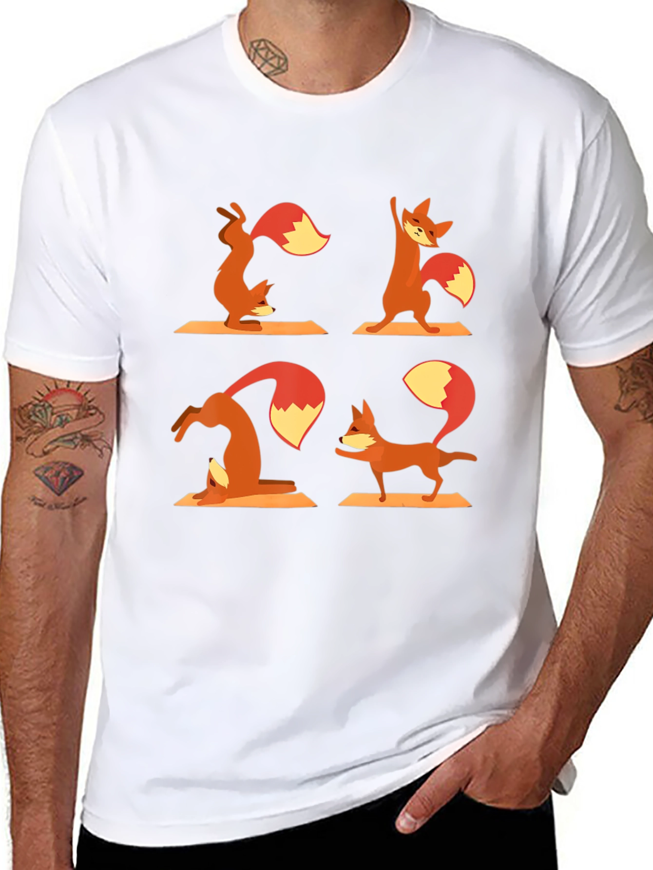 Yoga Fox T-Shirt - Black Cotton Graphic Tee