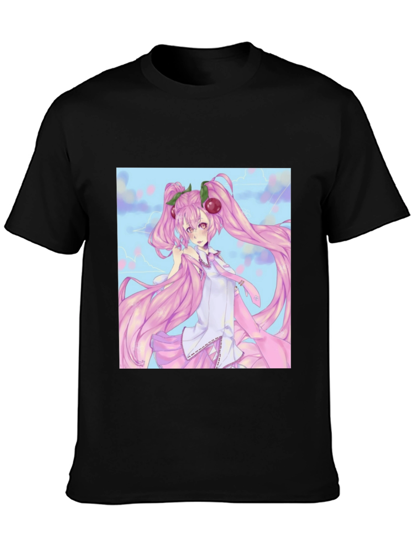 Anime Girl Graphic Tee - Black Cotton T-Shirt