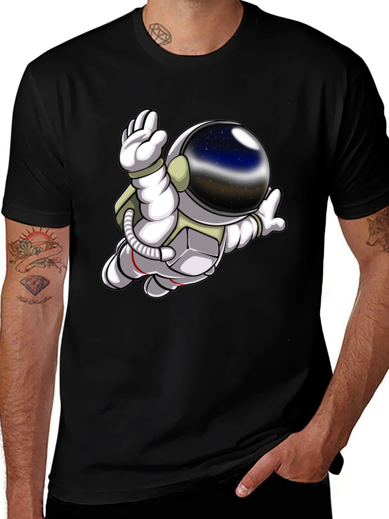 Astronaut Graphic Print Black T-Shirt