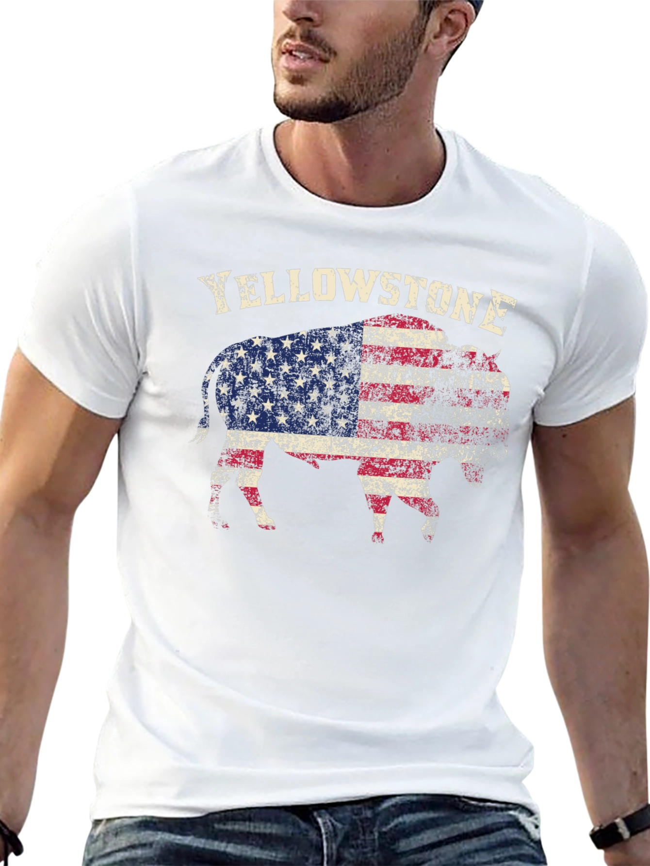 Yellowstone Buffalo USA Flag Graphic T-Shirt