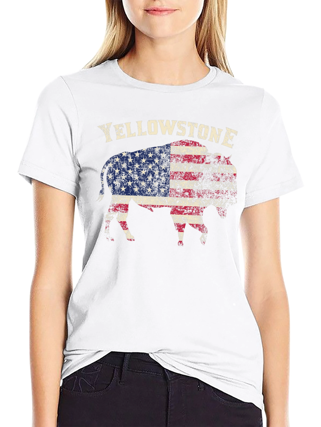 Yellowstone Buffalo USA Flag Graphic T-Shirt