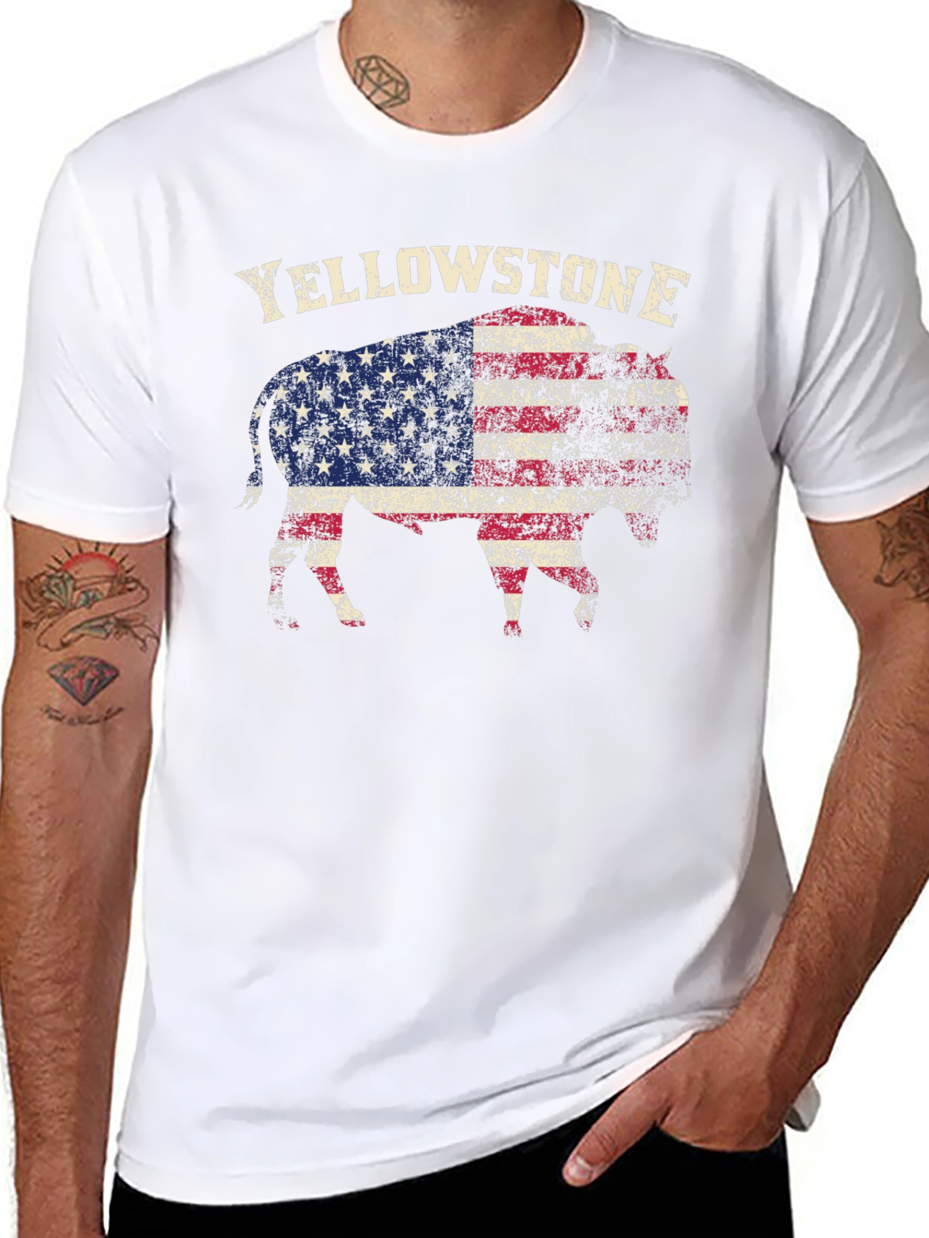 Yellowstone Buffalo USA Flag Graphic T-Shirt