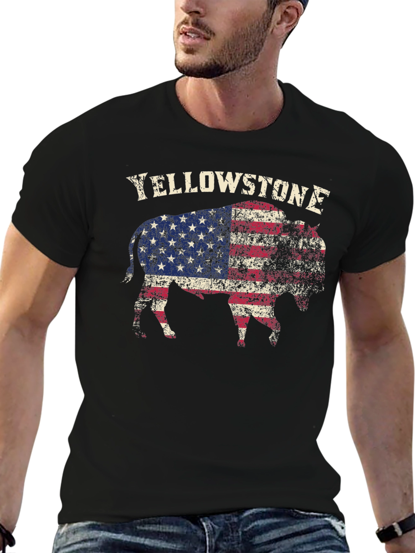 Yellowstone Buffalo USA Flag Graphic T-Shirt