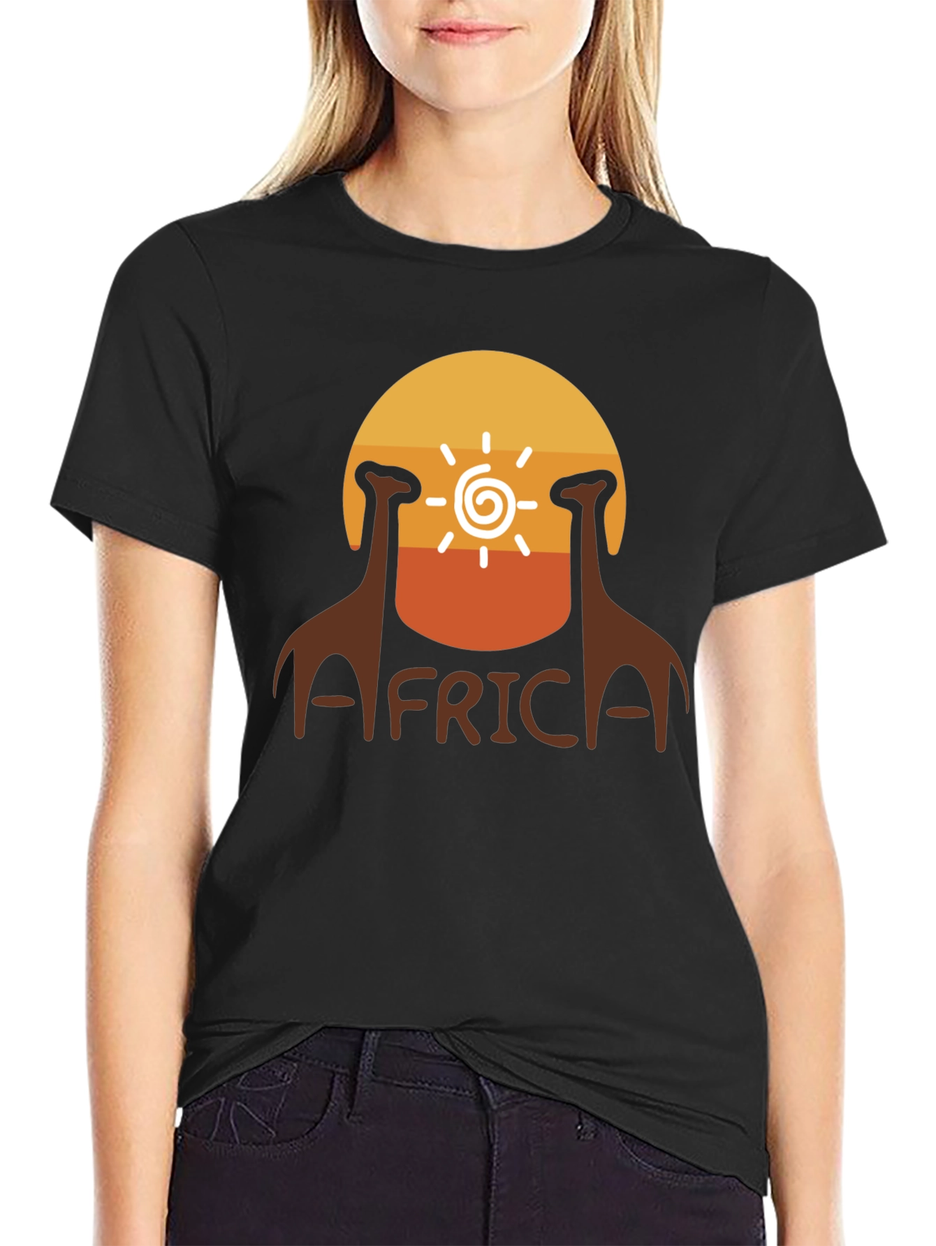 Africa Giraffe Sunset T-Shirt - Black