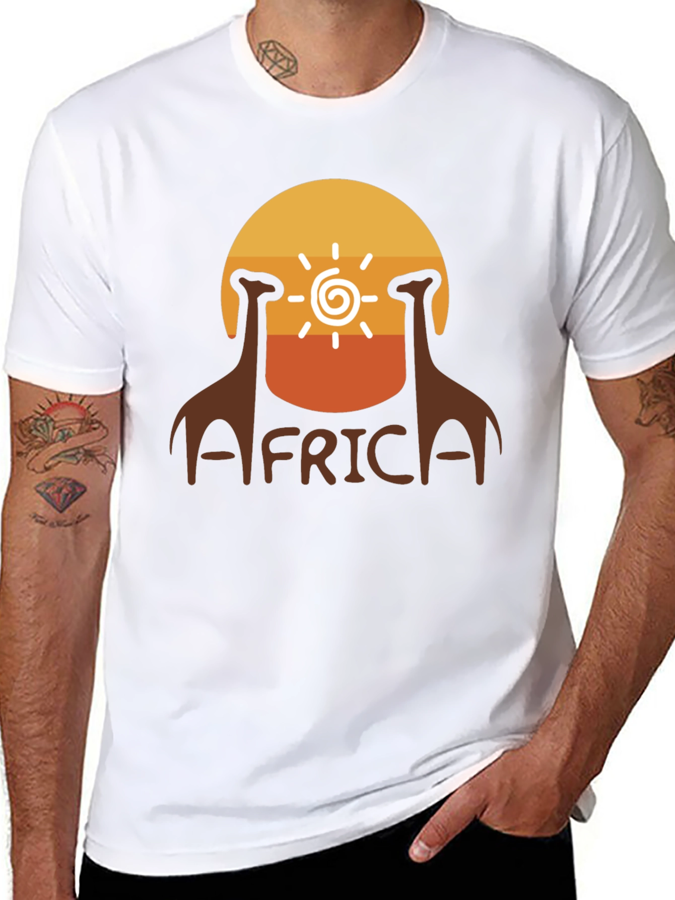 Africa Giraffe Sunset T-Shirt - Black