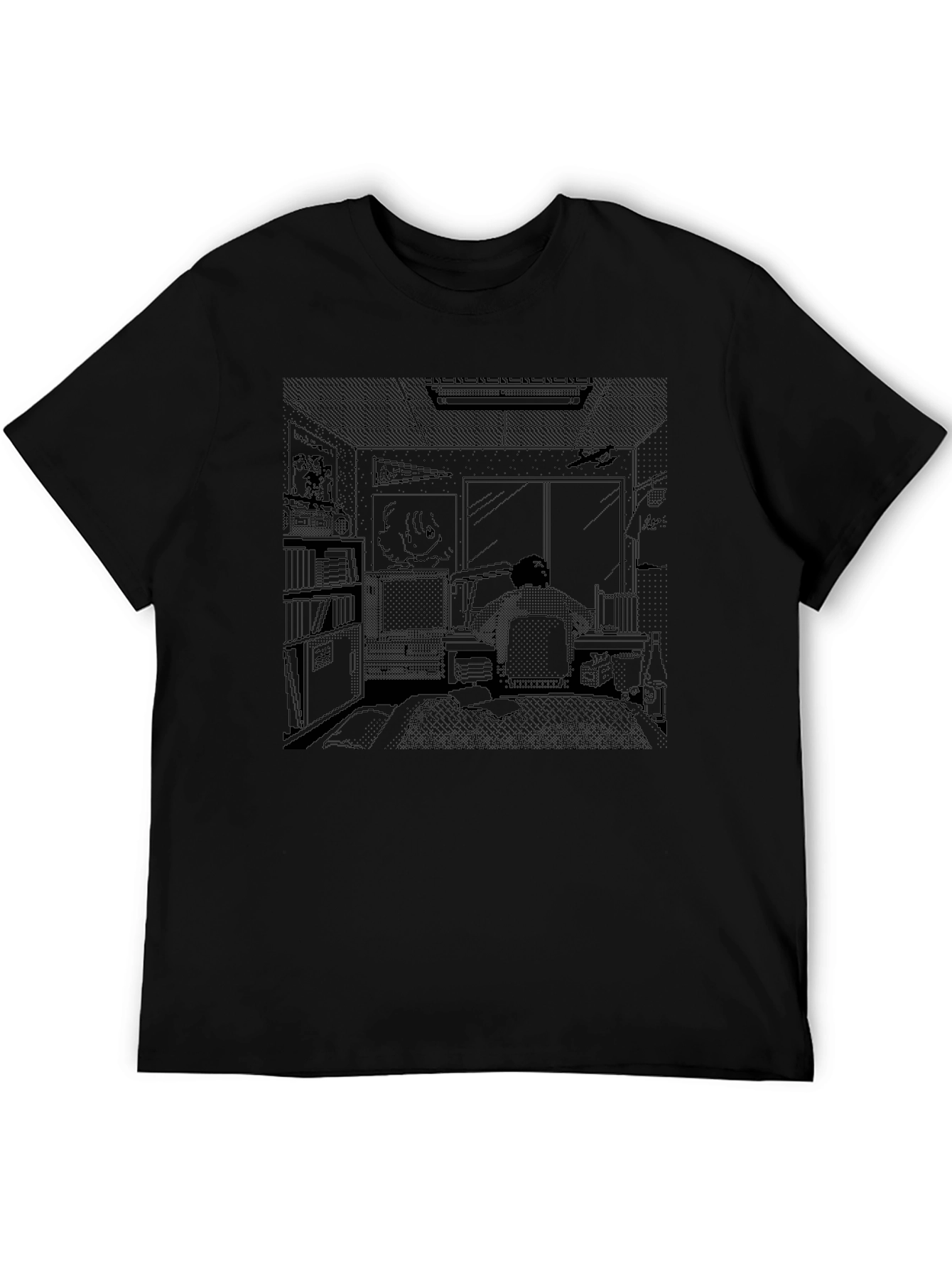 Anime Room Print Black T-Shirt