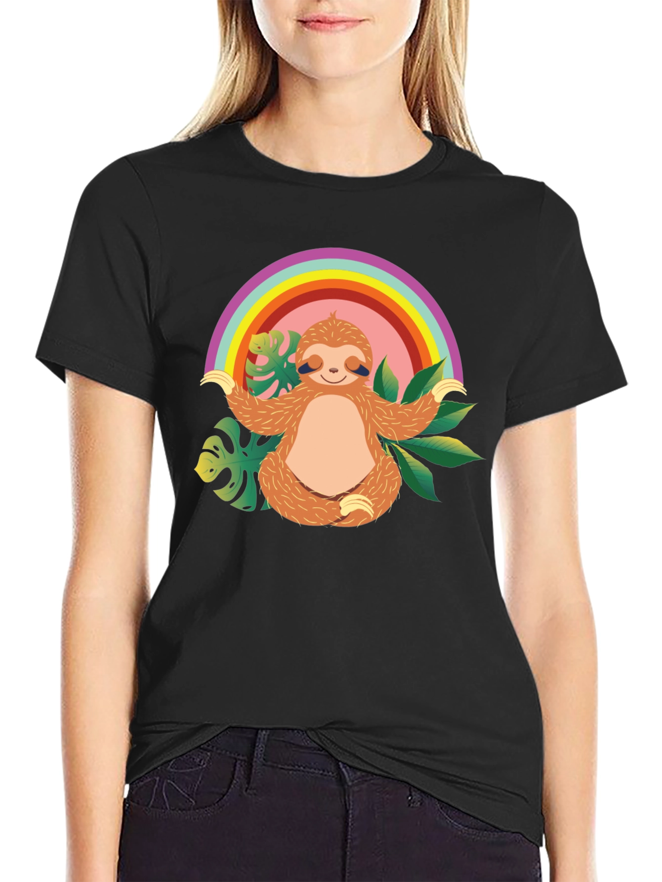 Zen Sloth Rainbow T-Shirt - Relaxed & Comfy