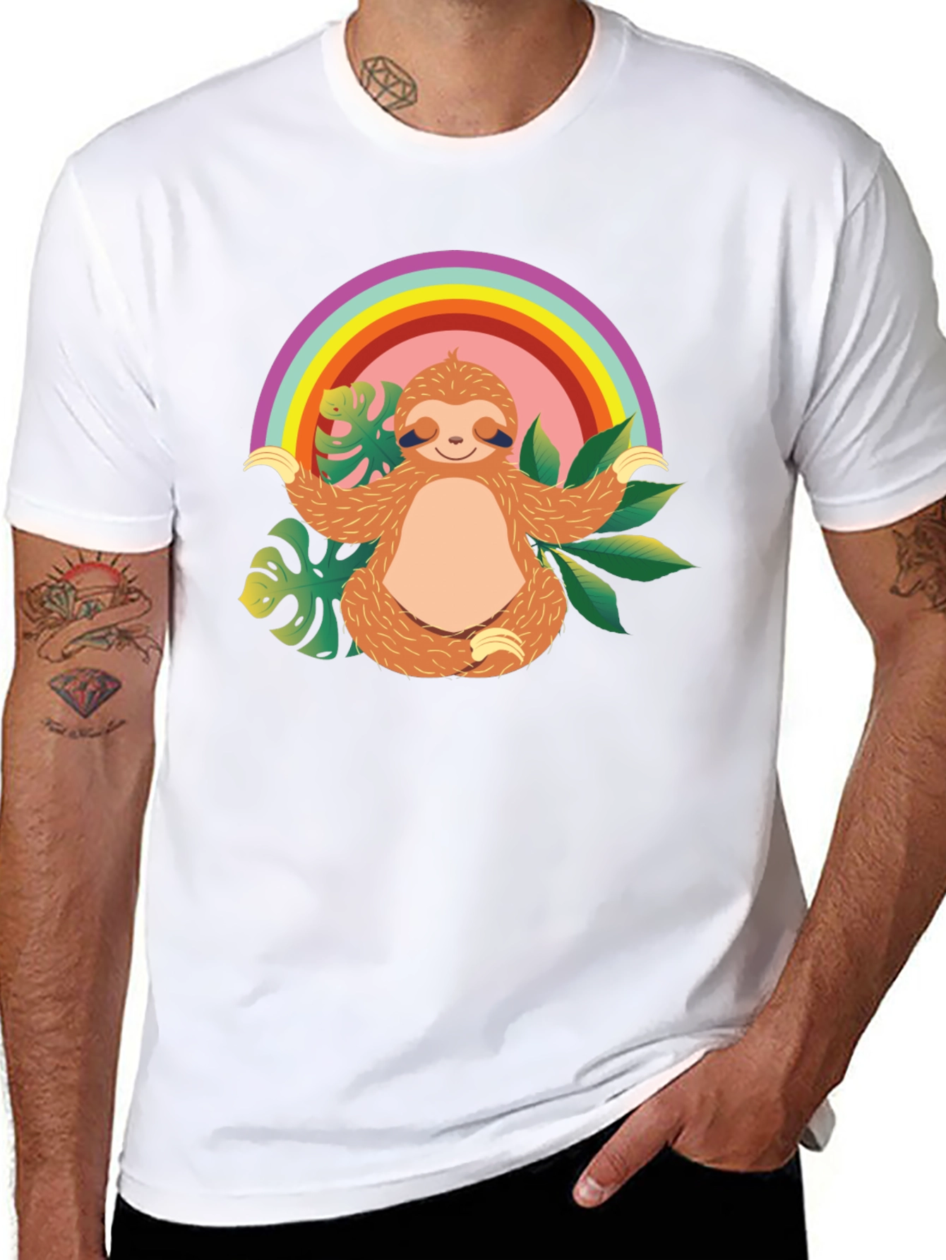 Zen Sloth Rainbow T-Shirt - Relaxed & Comfy