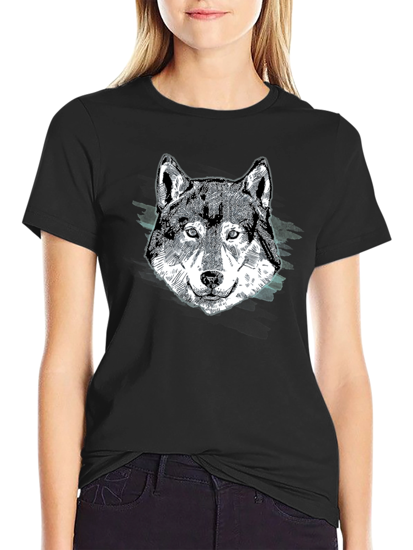 Wolf Graphic Print Black T-Shirt