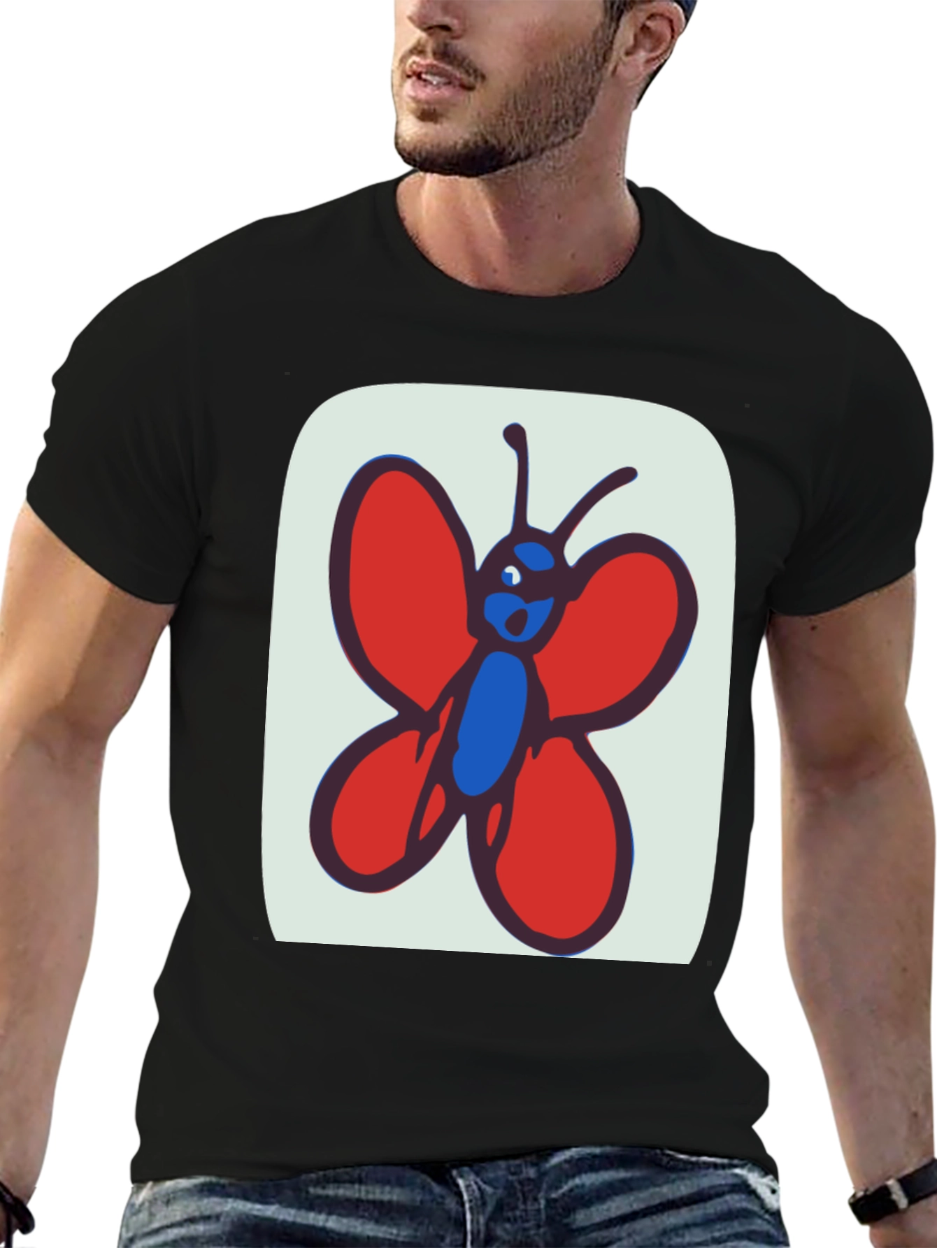 Whimsical Butterfly Graphic Tee - Soft Cotton Black T-Shirt