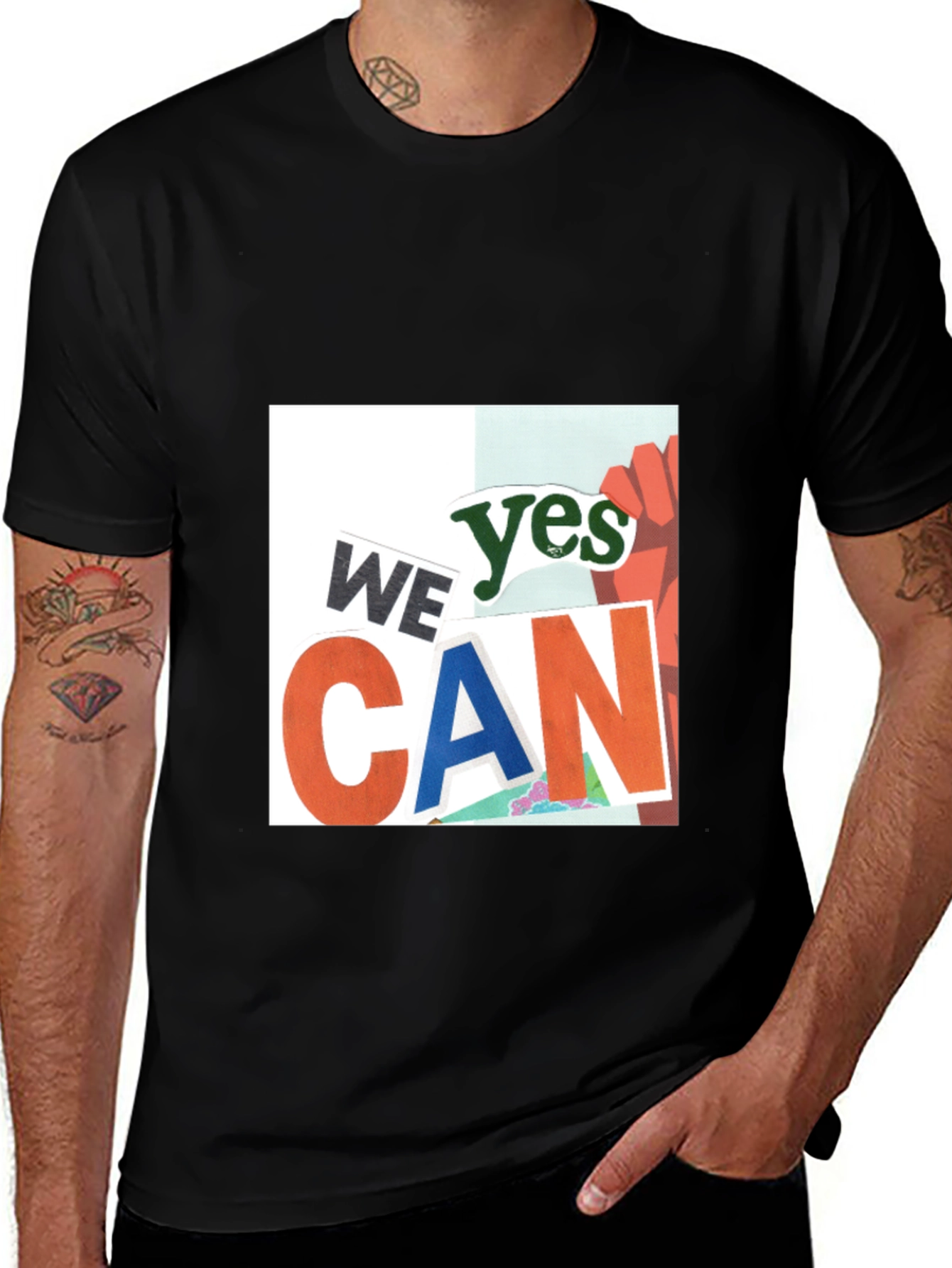 We Yes Can Graphic Print Black T-Shirt