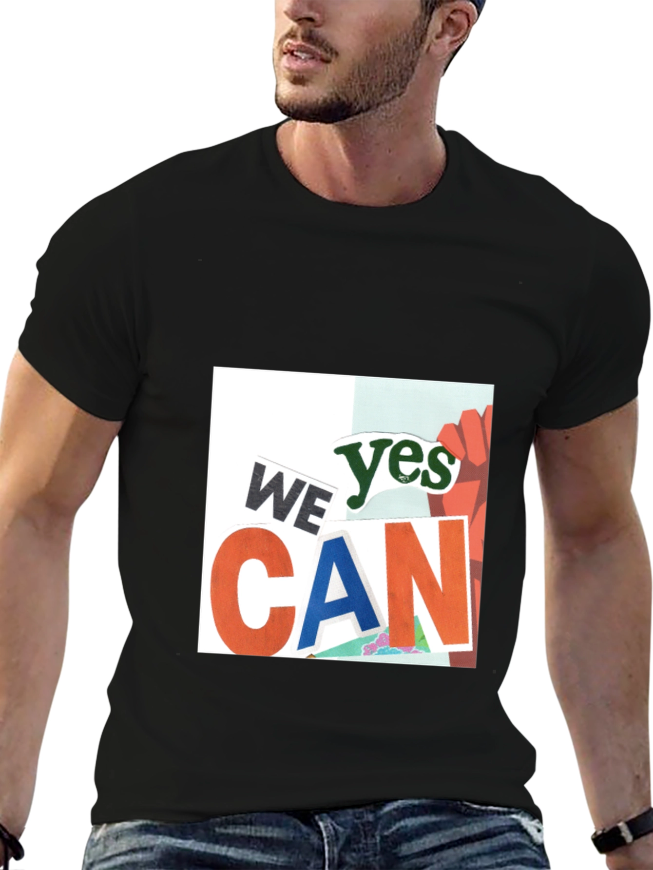 We Yes Can Graphic Print Black T-Shirt