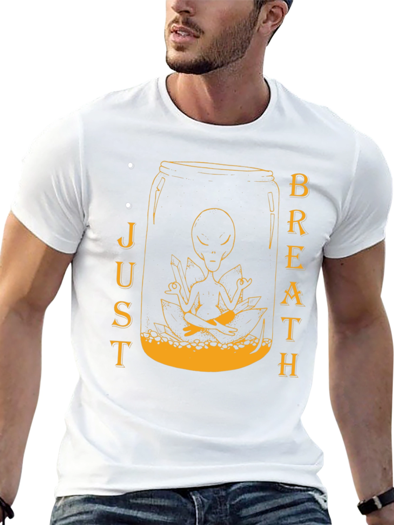 Alien Meditation Jar Graphic Tee - Just Breathe T-Shirt