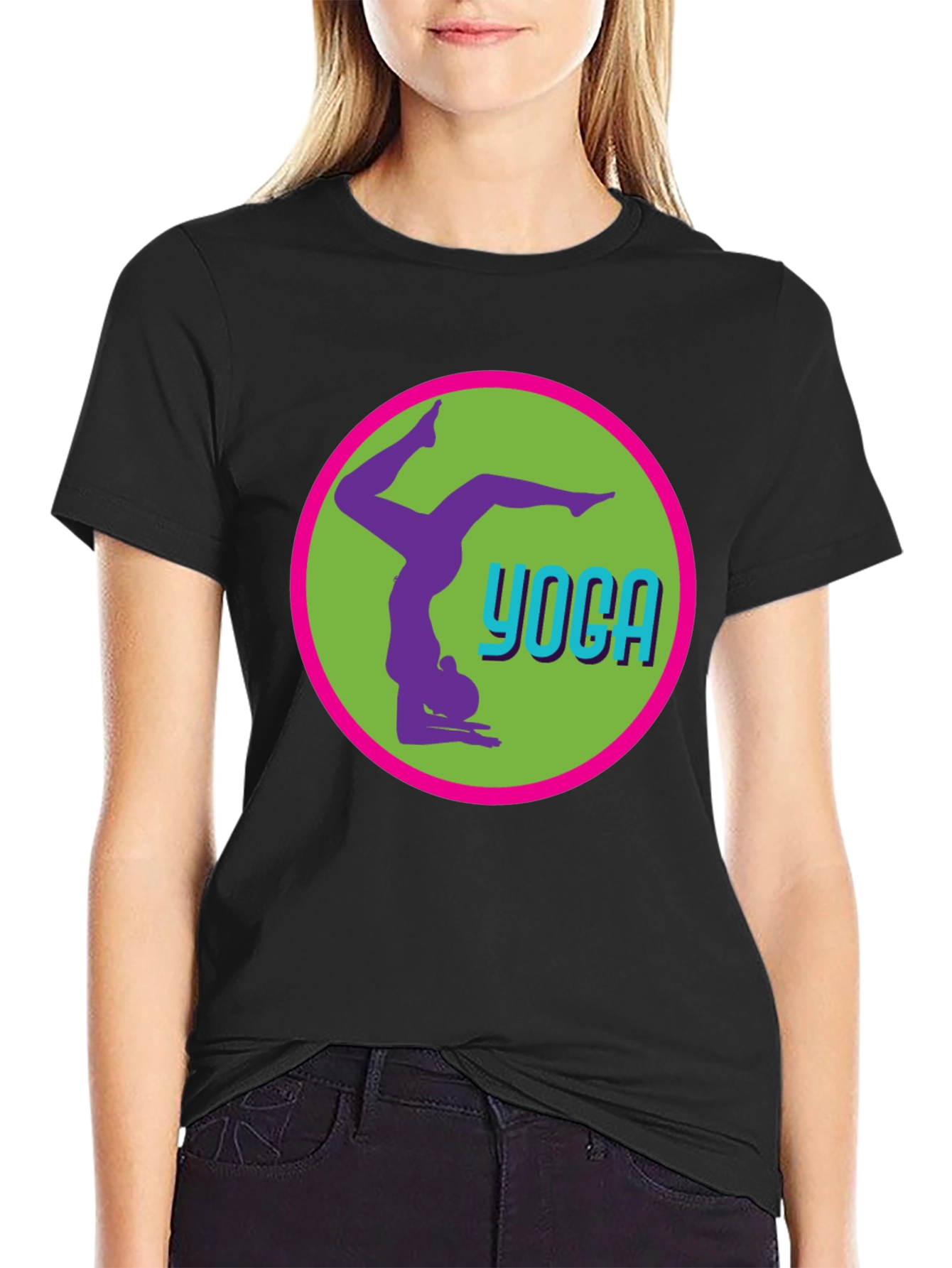 Yoga Pose Graphic Tee - Black Casual T-Shirt
