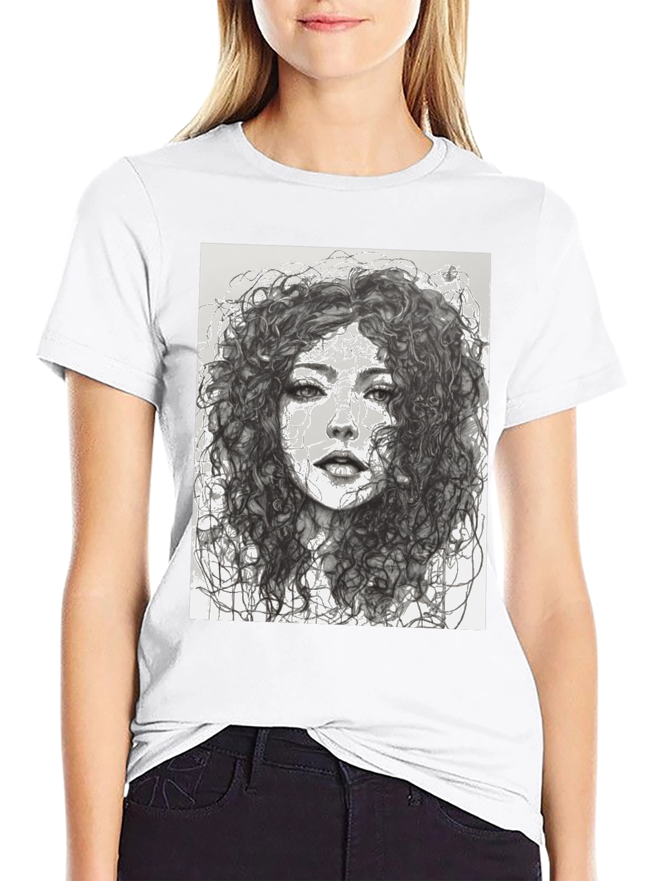 Woman Sketch Graphic Black T-Shirt
