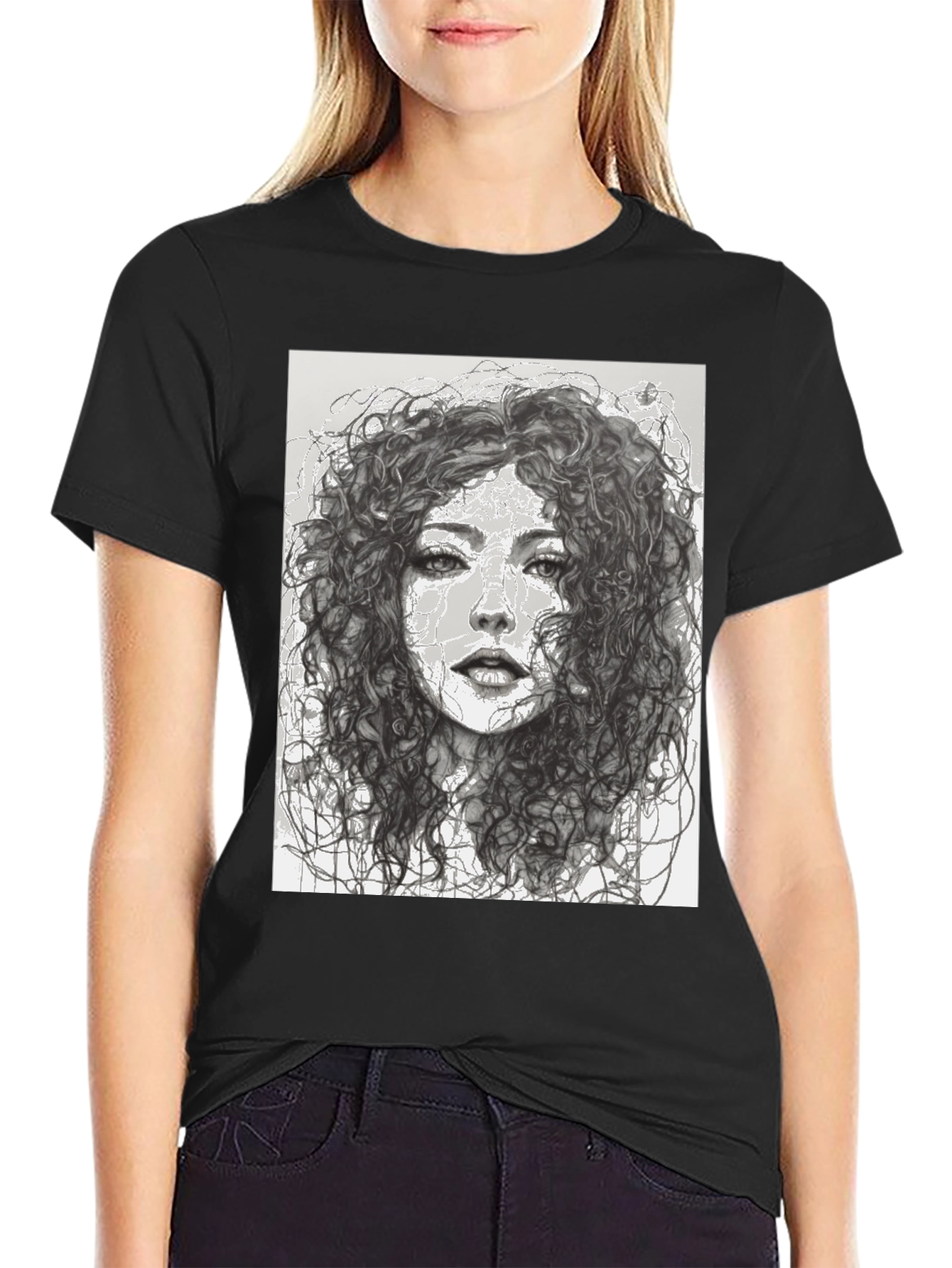 Woman Sketch Graphic Black T-Shirt