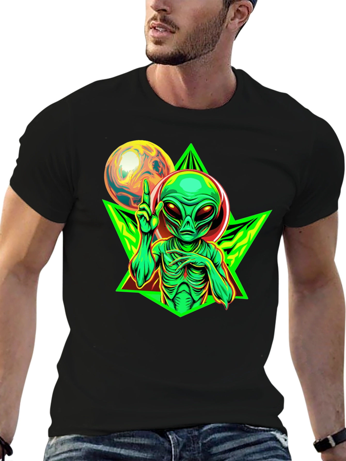 Alien Graphic T-Shirt - Black Cotton Tee