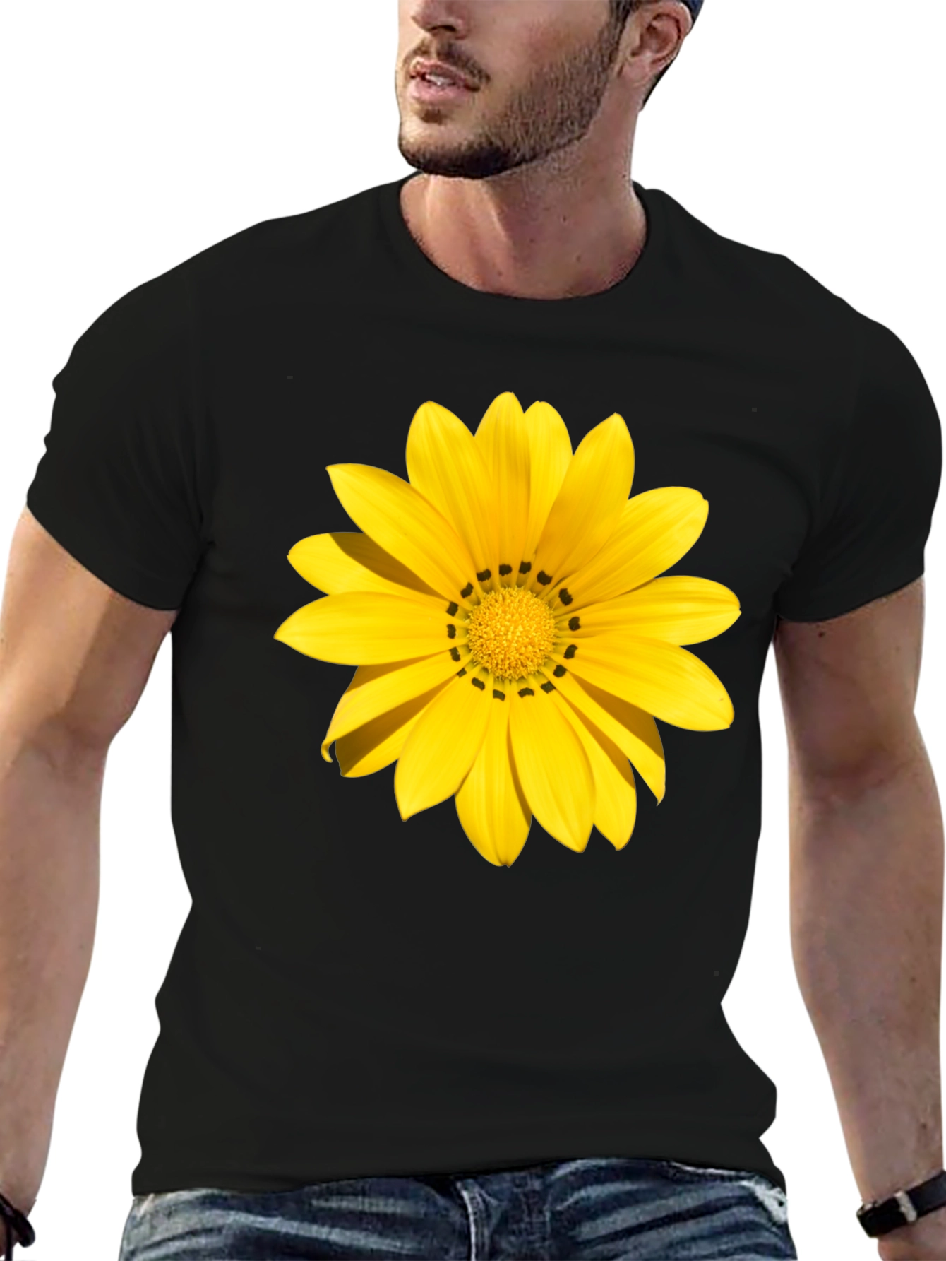 Yellow Flower Graphic Tee - Black Unisex Shirt