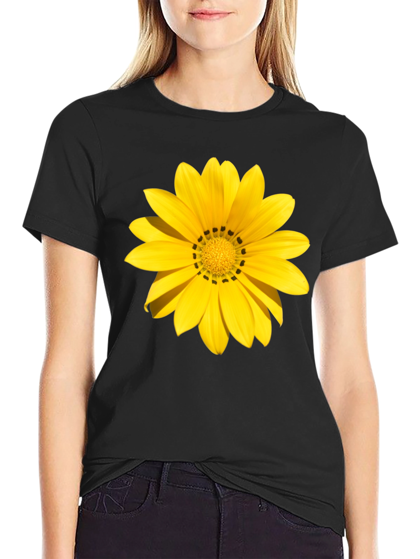 Yellow Flower Graphic Tee - Black Unisex Shirt
