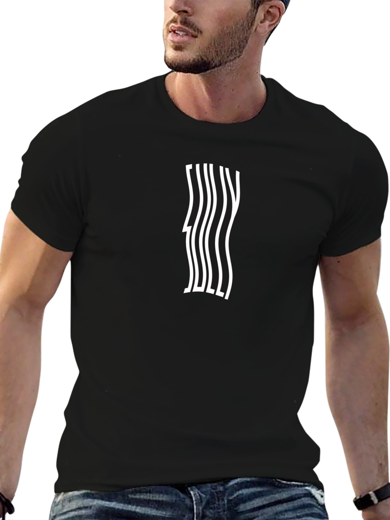 Wavy Text Graphic Tee - Modern Black T-Shirt