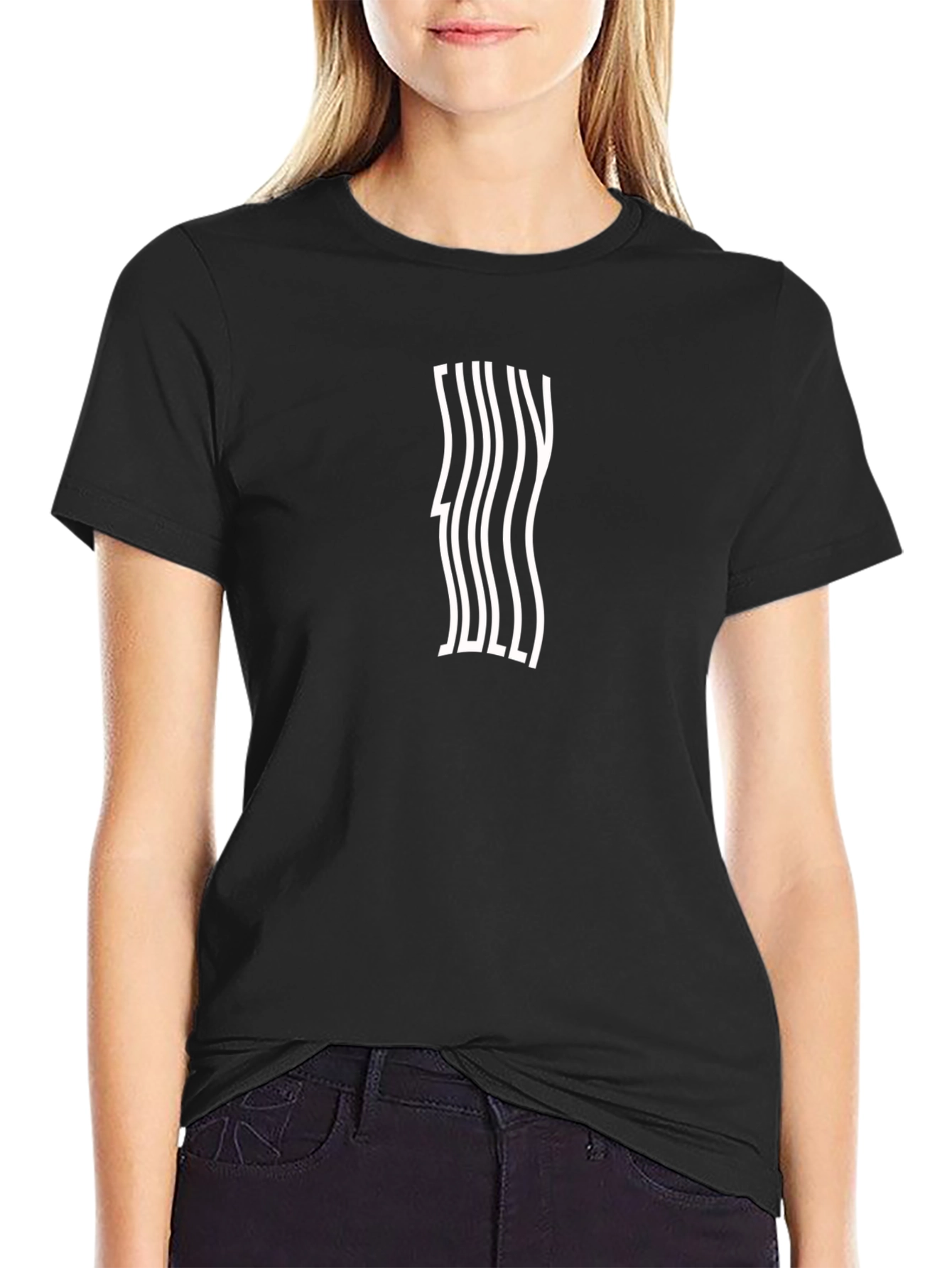 Wavy Text Graphic Tee - Modern Black T-Shirt