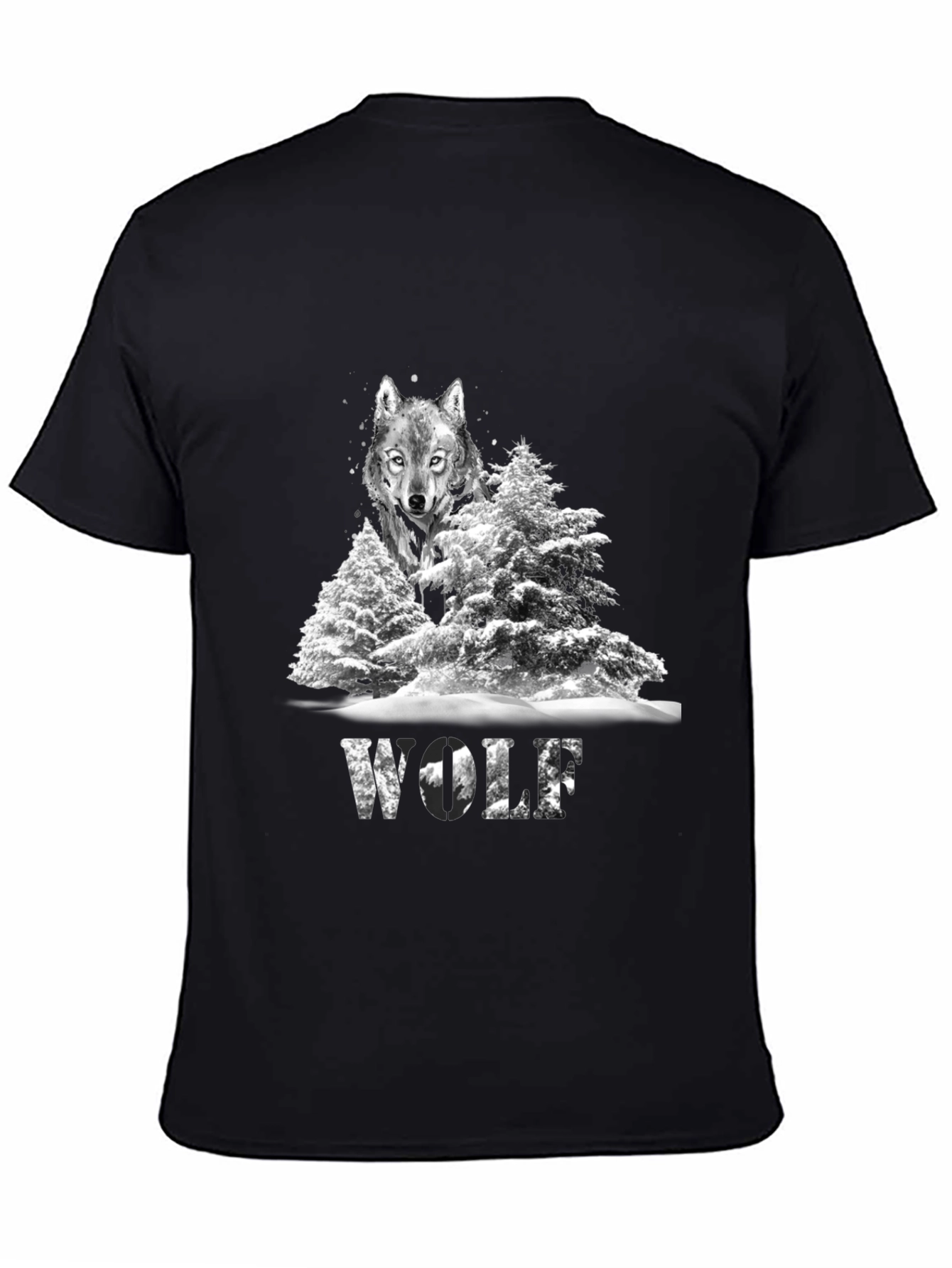 Wolf in Winter T-Shirt Graphic Print Black