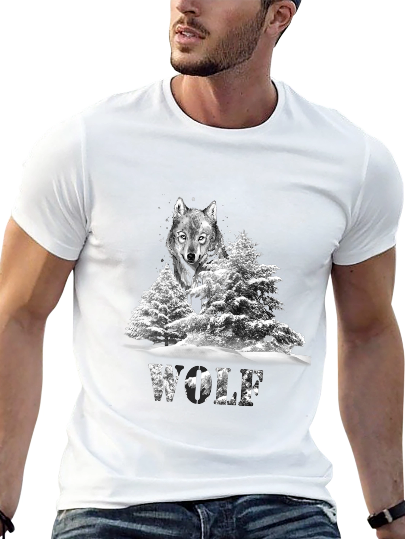 Wolf in Winter T-Shirt Graphic Print Black