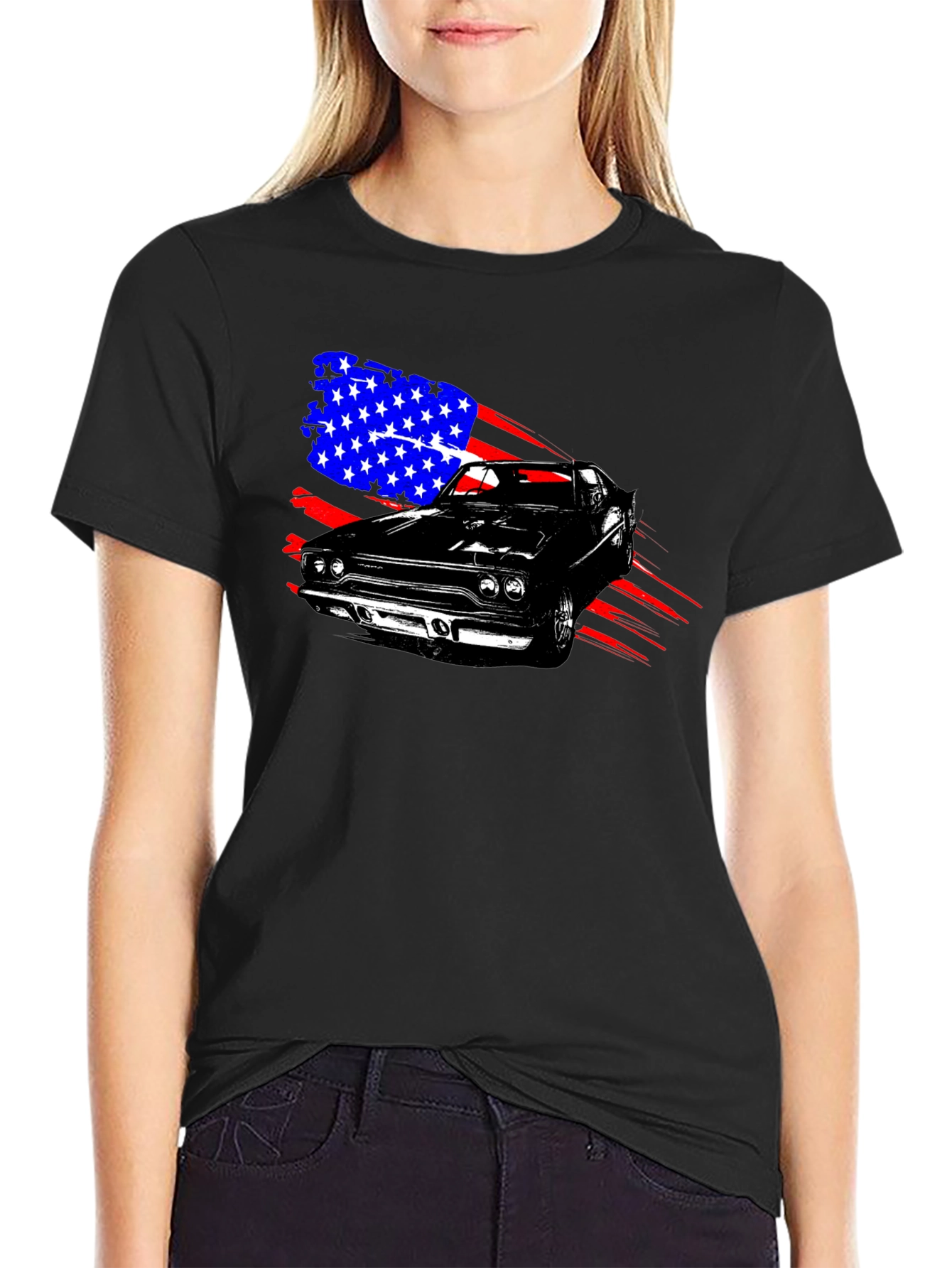 American Muscle Car Graphic T-Shirt - Patriotic Design