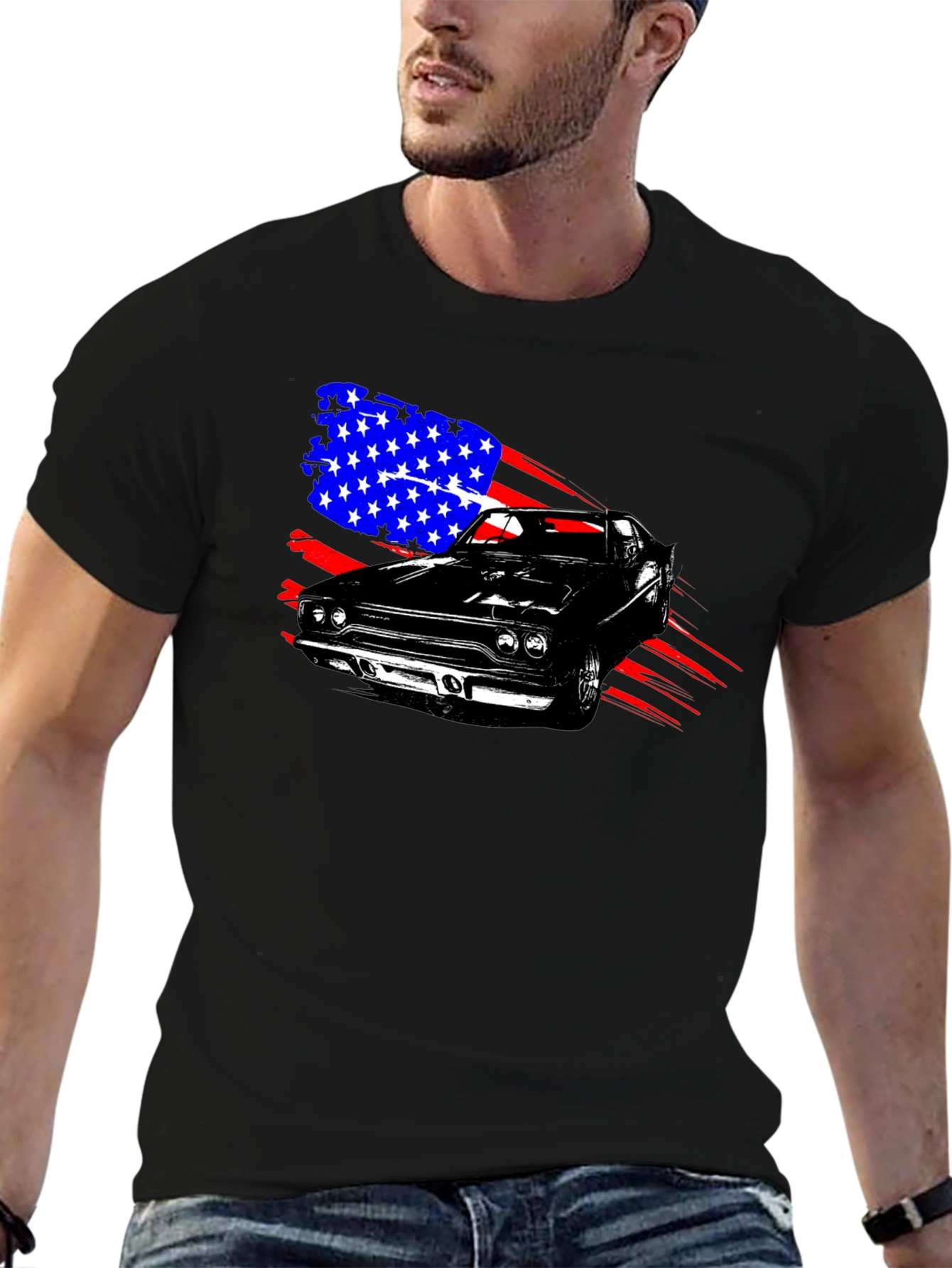 American Muscle Car Graphic T-Shirt - Patriotic Design