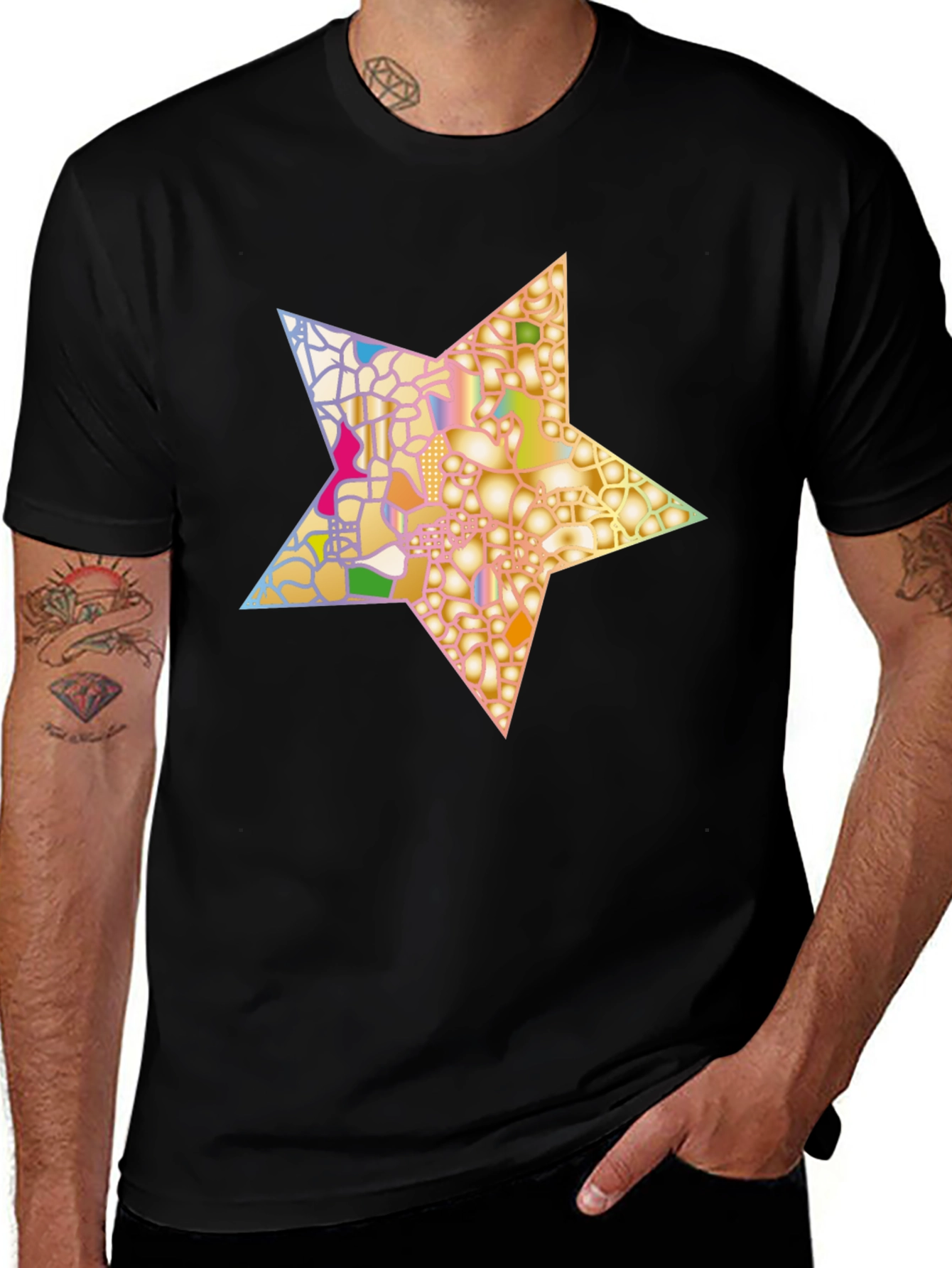 Abstract Star Graphic Tee - Stylish Mens Black T-Shirt