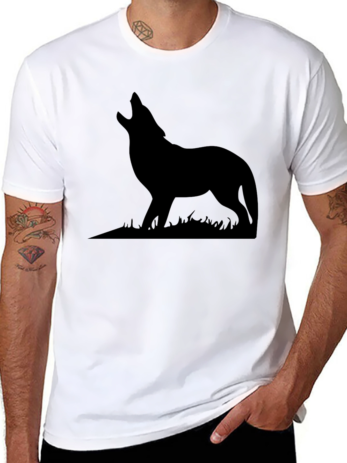 Wolf Silhouette Black Graphic Tee - Mens