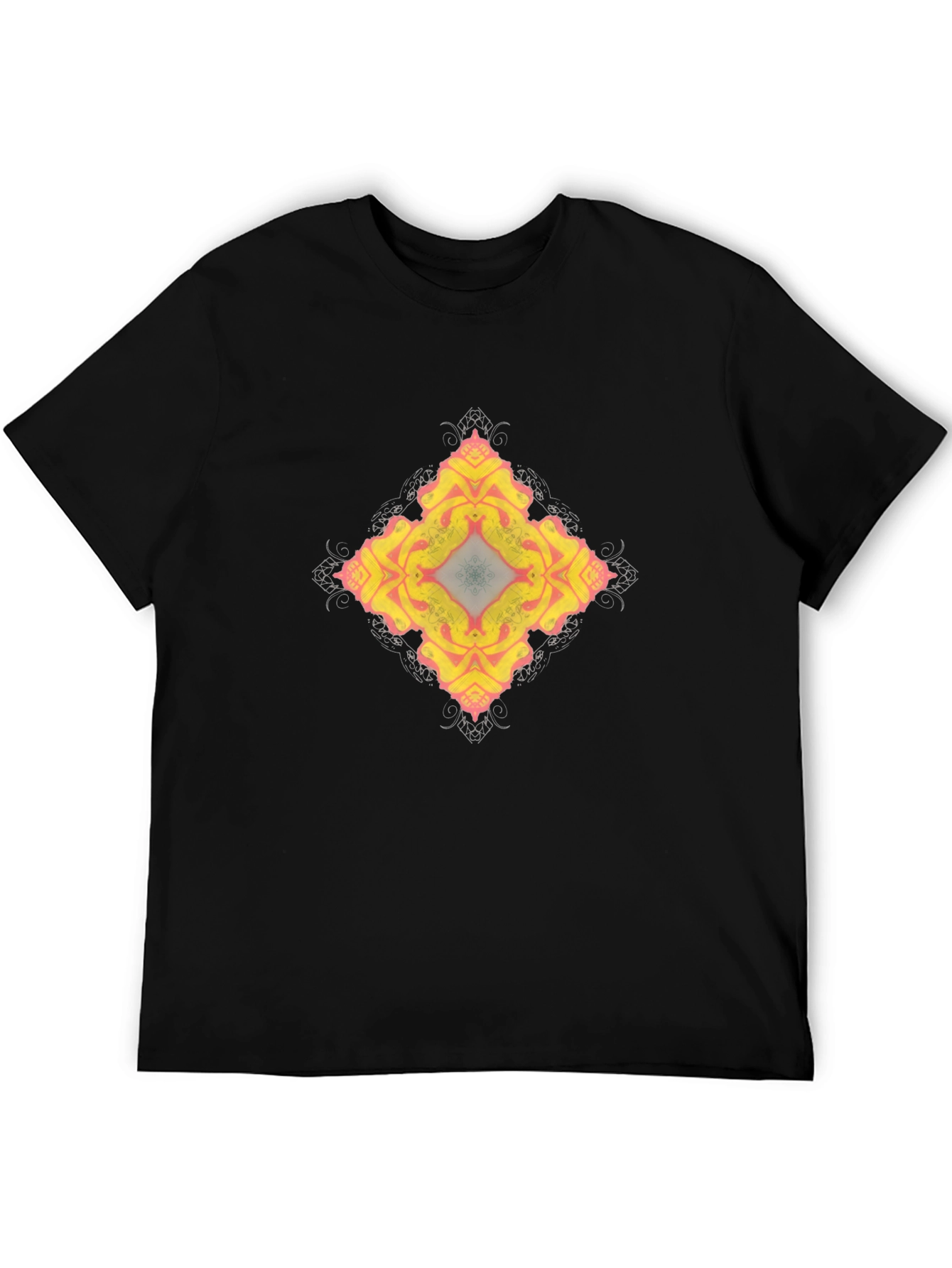 Abstract Floral Pattern Black T-Shirt