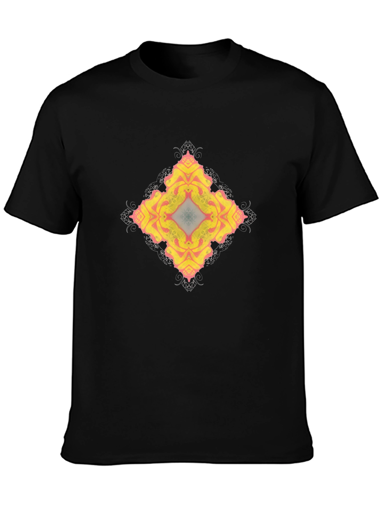 Abstract Floral Pattern Black T-Shirt