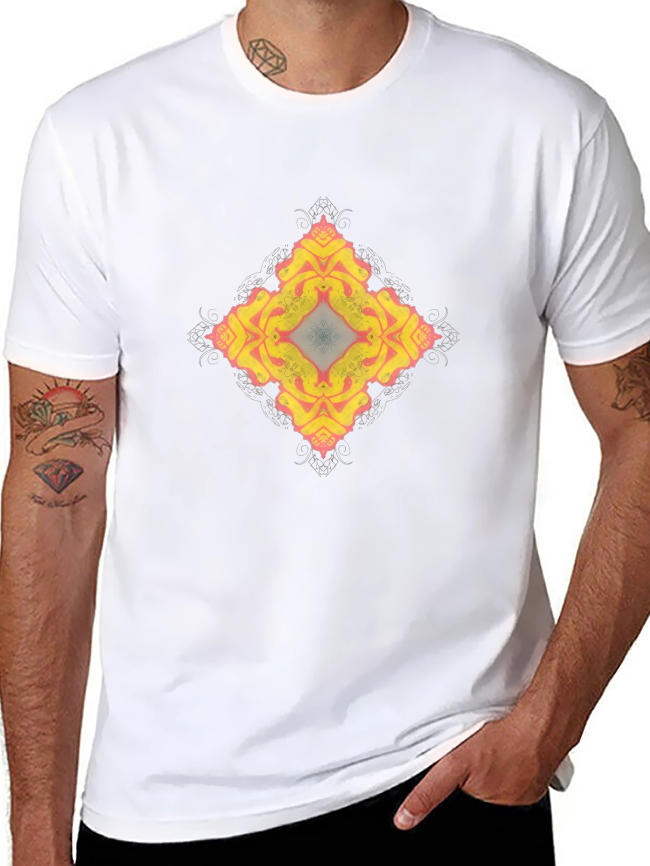Abstract Floral Pattern Black T-Shirt