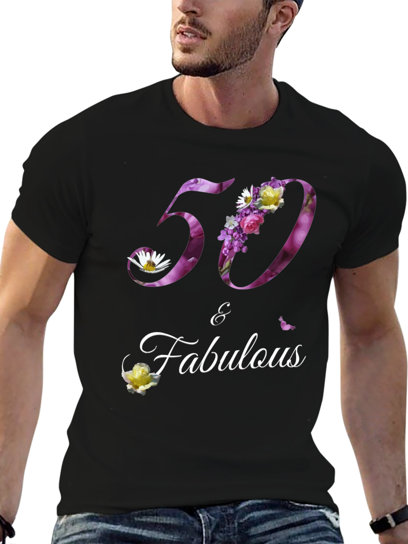50 & Fabulous Floral Birthday T-Shirt
