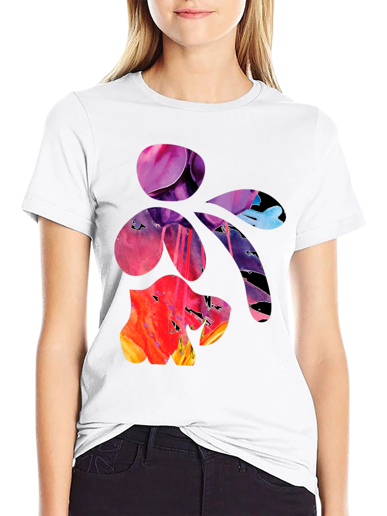 Abstract Floral Graphic Print Black T-Shirt