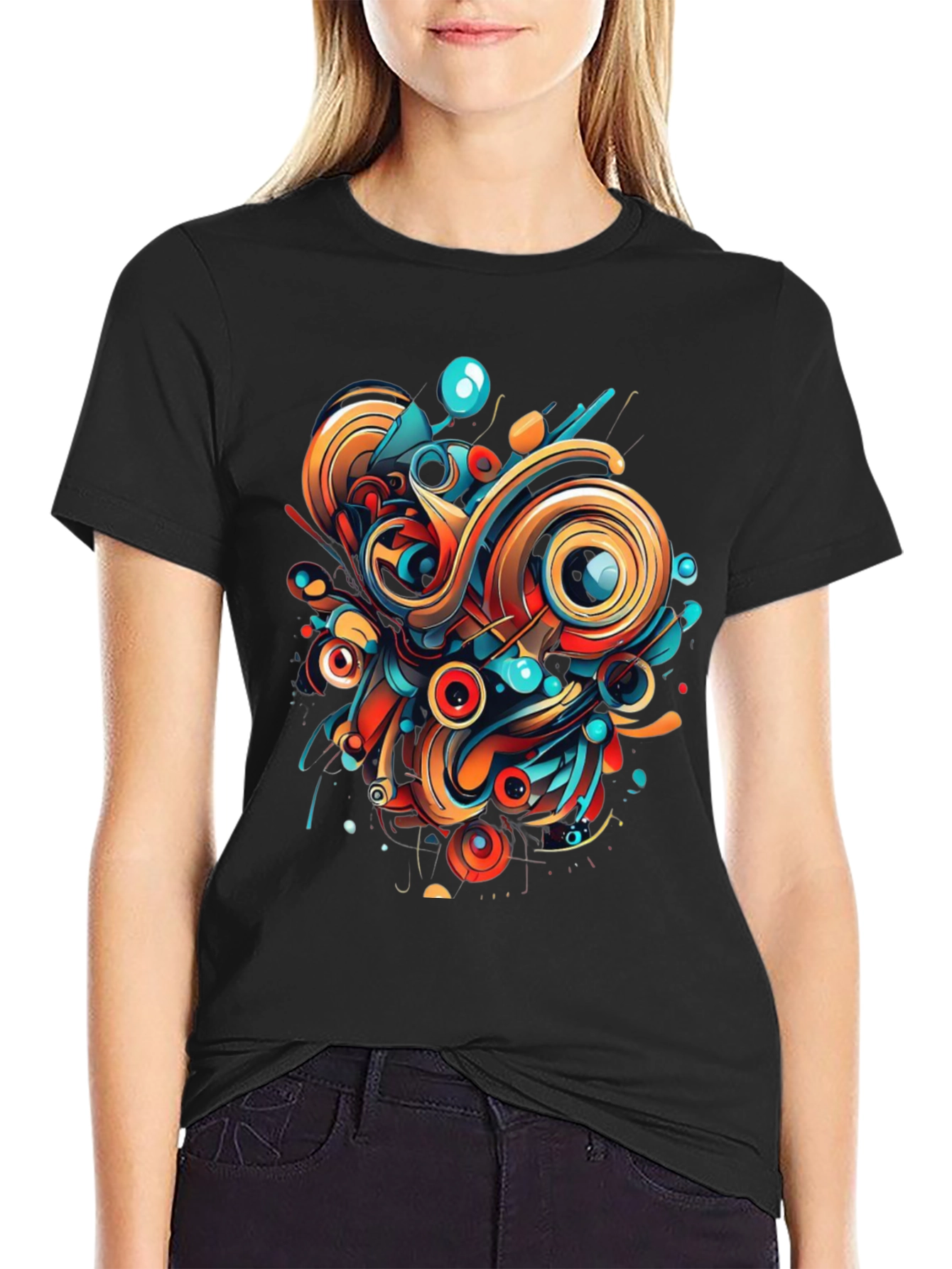 Abstract Art Graphic Tee - Bold Black Shirt
