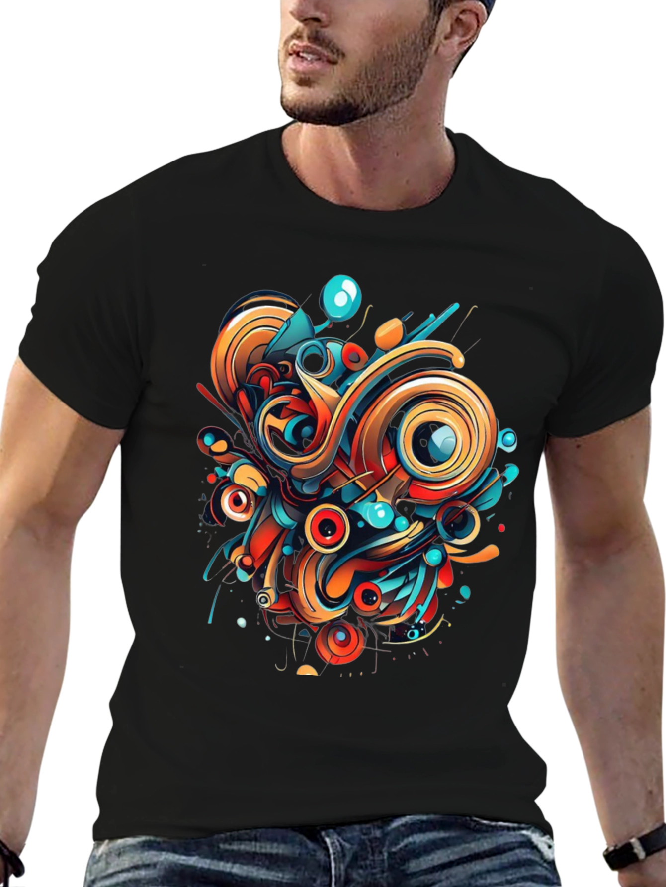 Abstract Art Graphic Tee - Bold Black Shirt