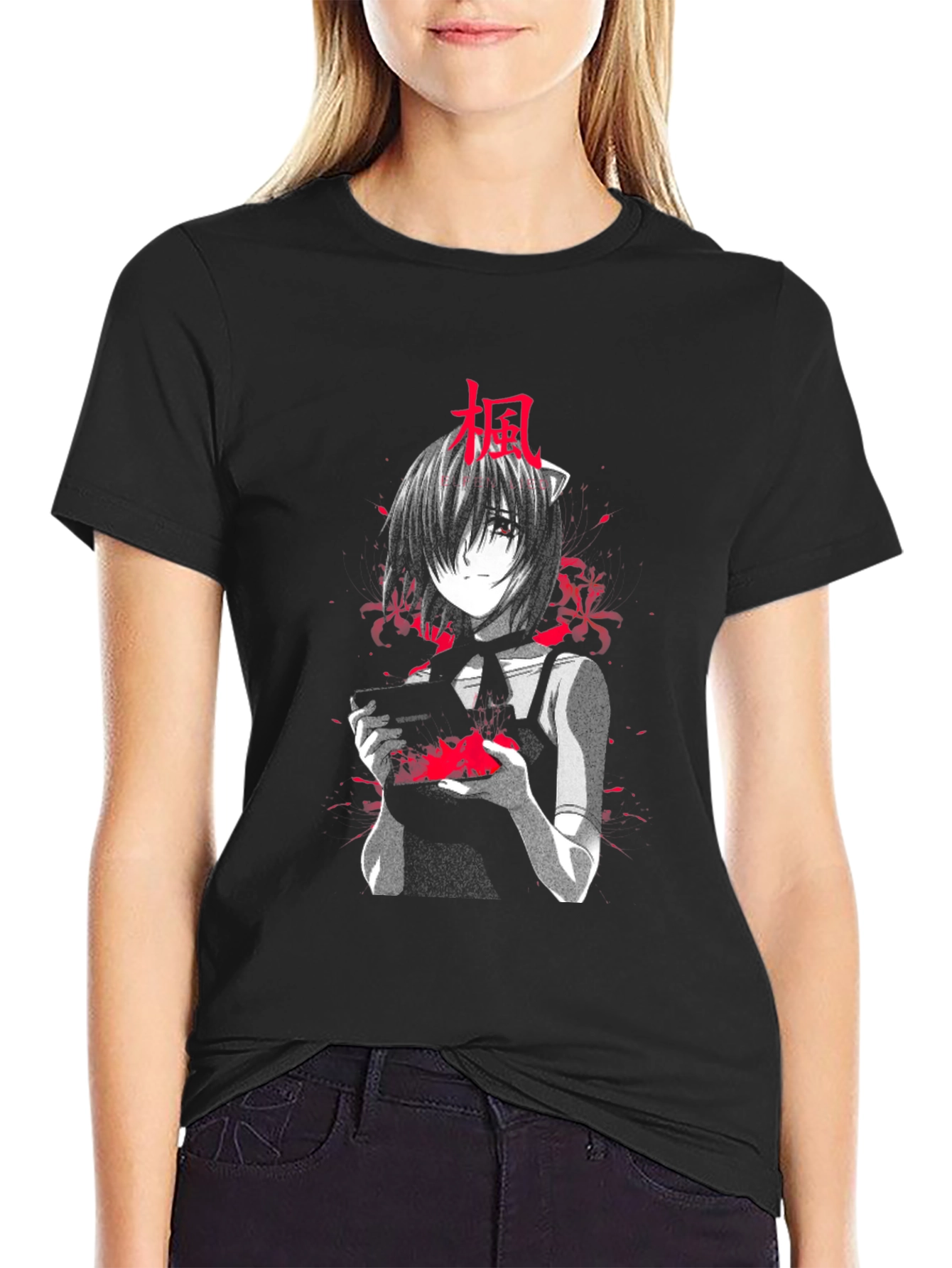 Anime Manga Girl Black T-Shirt