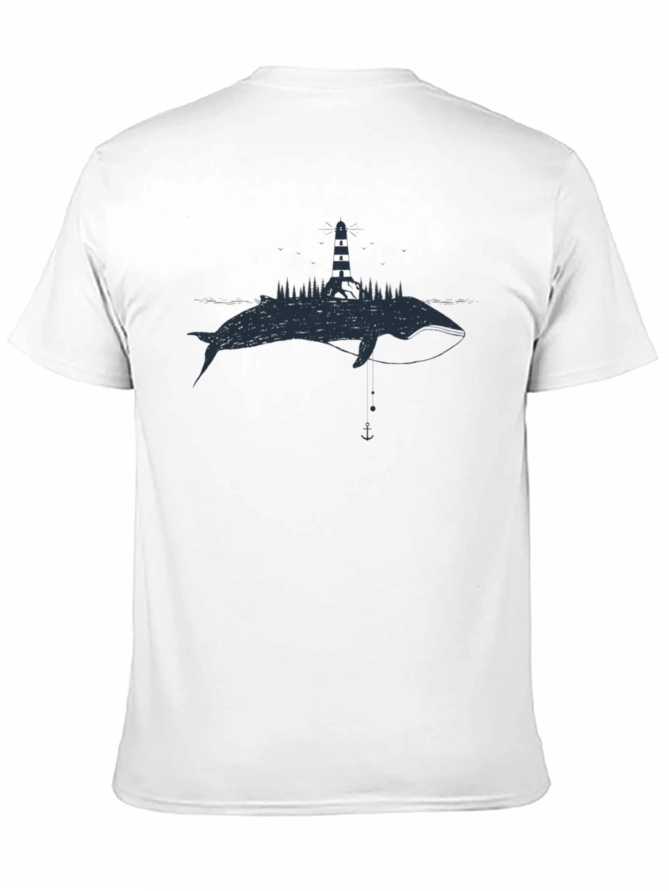 Whale & Lighthouse Graphic Tee - Black Cotton T-Shirt