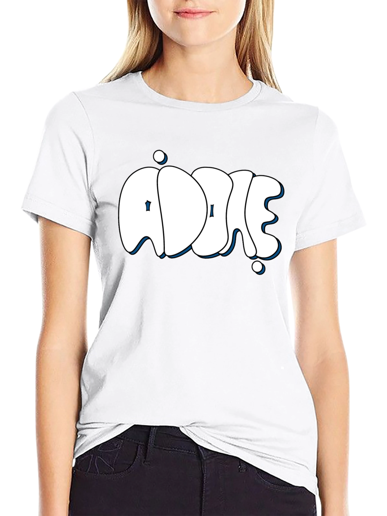 Addie Black T-Shirt: Stylish Bubble Letter Design