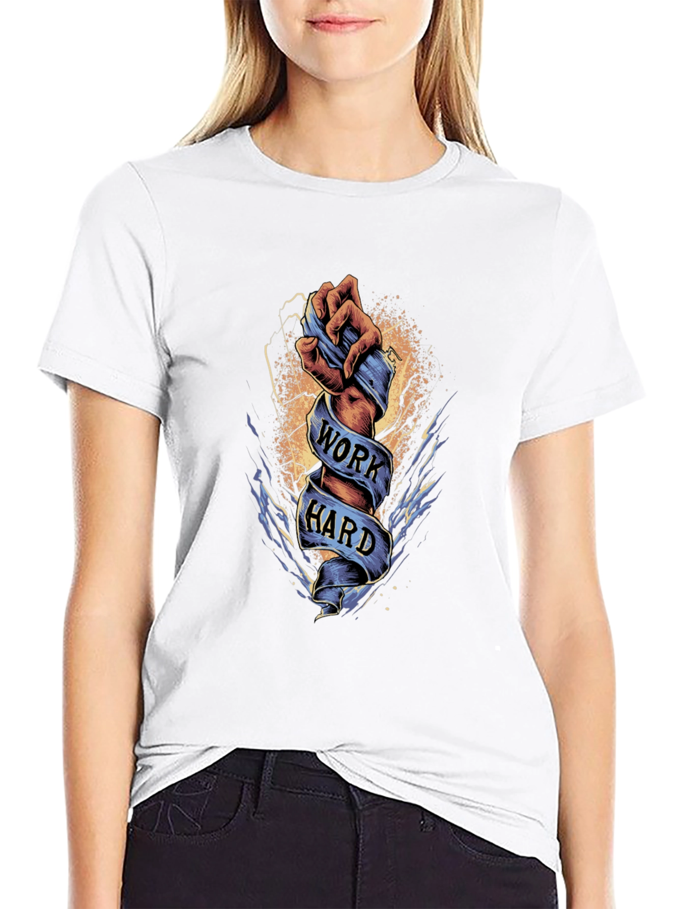 Work Hard Graphic Tee - Motivational Black T-Shirt