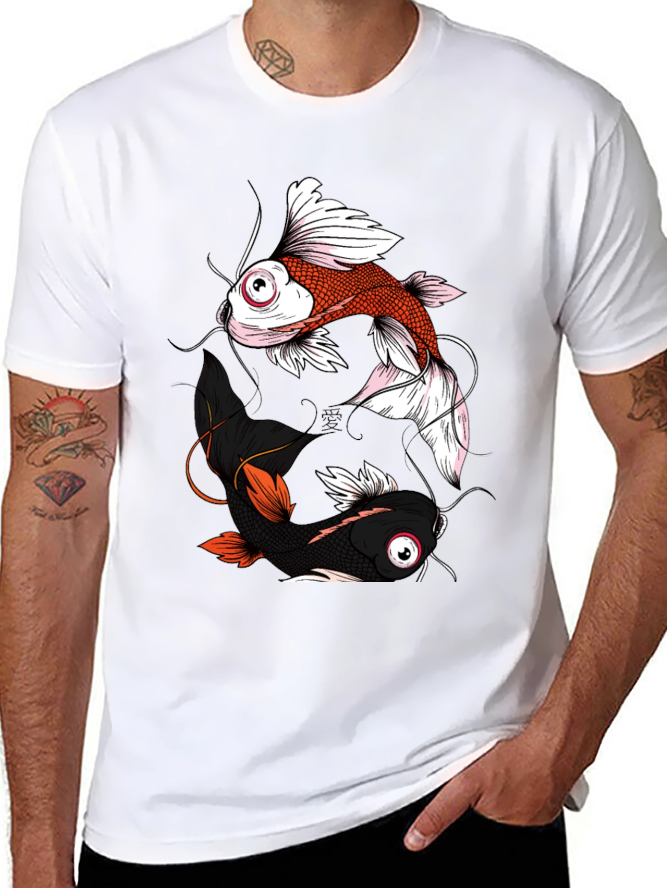 Yin Yang Koi Fish Graphic Tee - Black