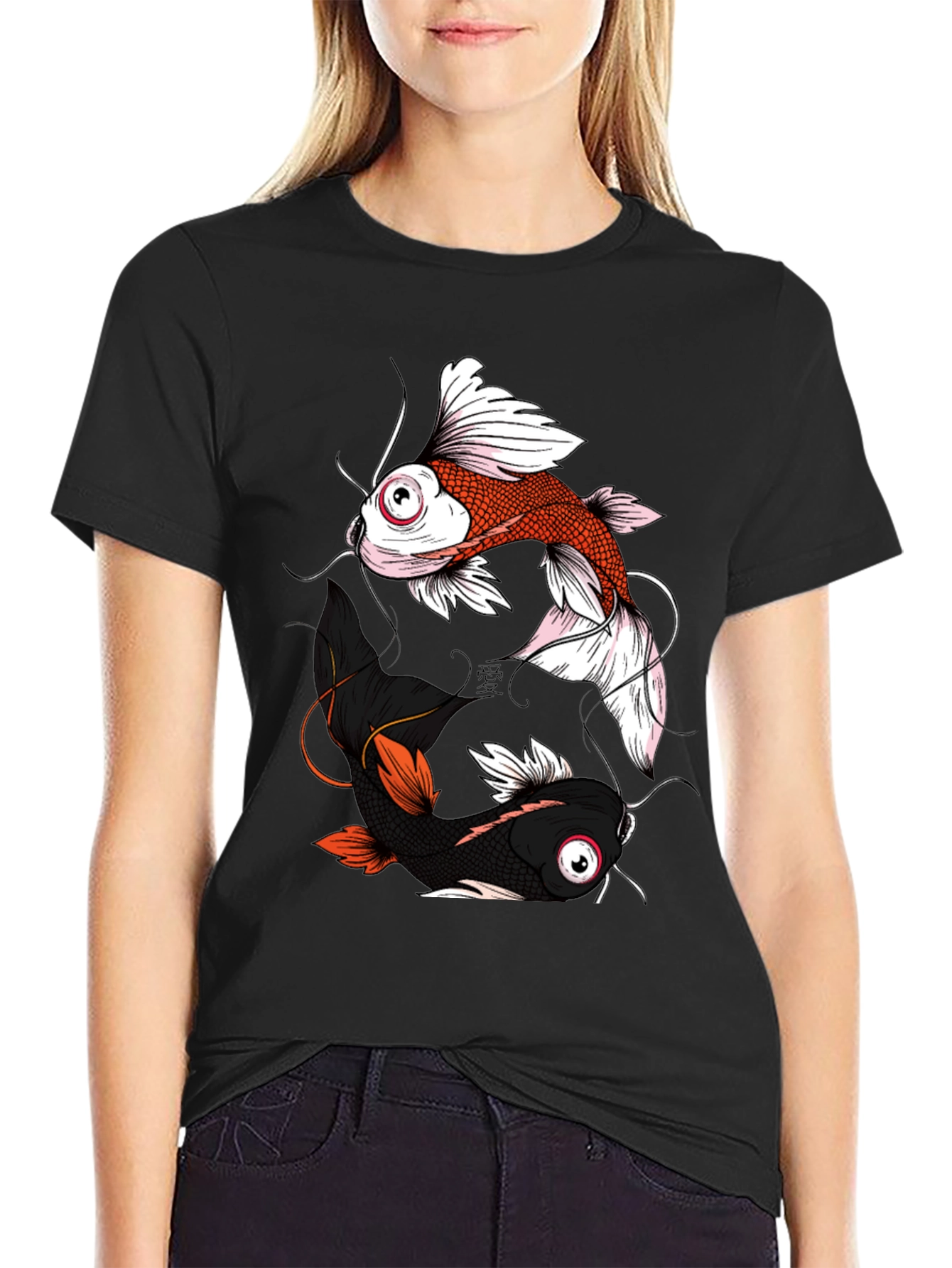 Yin Yang Koi Fish Graphic Tee - Black